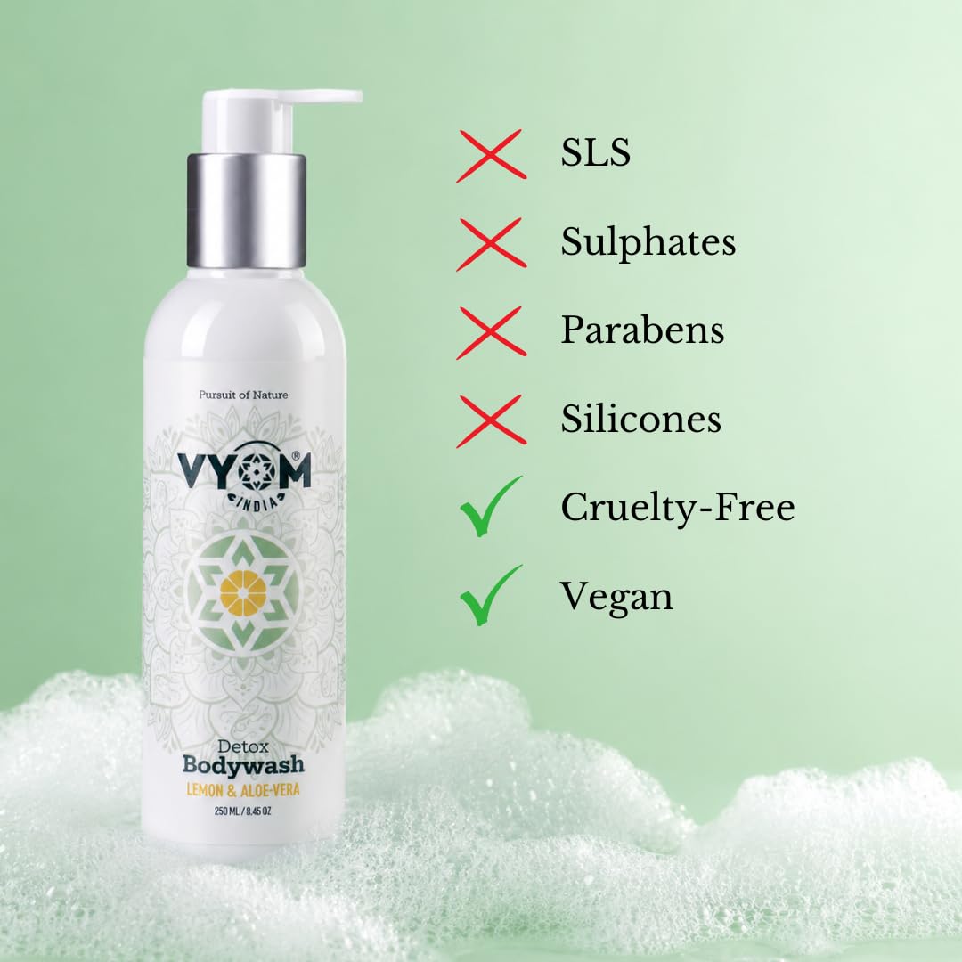 Vyom India Detox Body Wash for Men & Women (250 ml) - Aloe Vera & Lime Shower Gel - Hydrating, Sulphate & Paraben Free, Natural Herbal Body Wash | Refreshing cleanser & Hydration 1