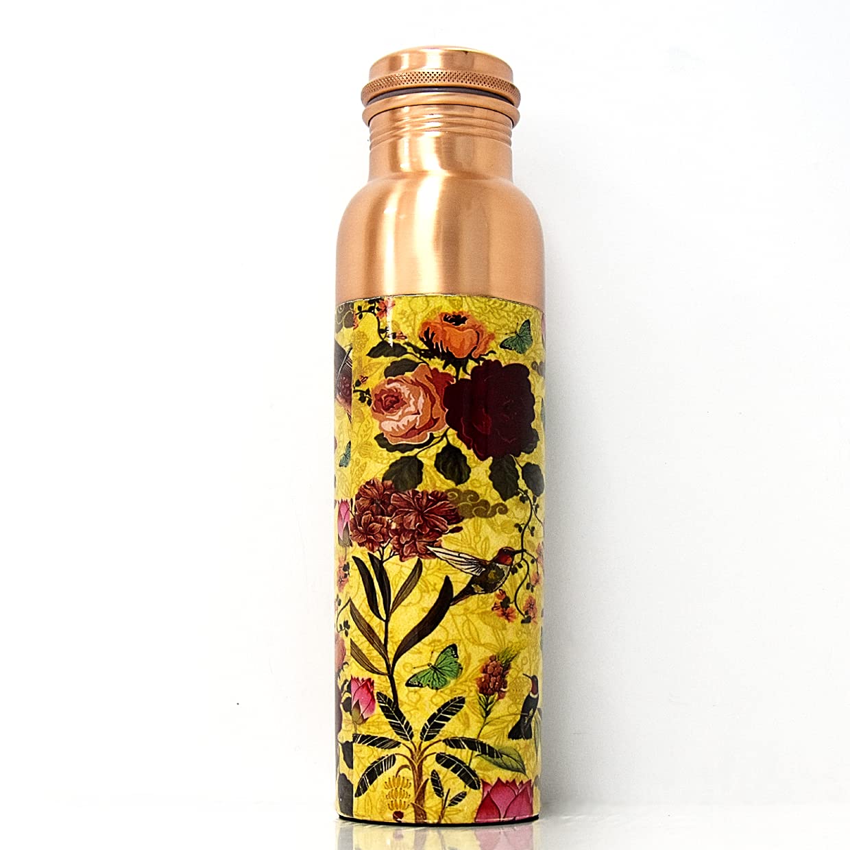 Divine Copper Pure Copper Bird, Butterfly, Flower Garden Design Copper Vessel Leak Proof Water Bottle Tumbler 900ml, BT-BM1