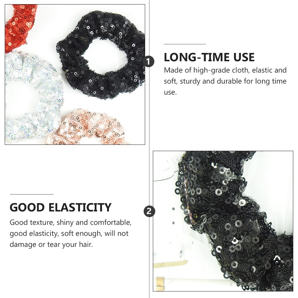 Lurrose 2pcs Sequins Hair Scrunchies Glitter Hair Rubber Band Fashion Chiffon Hair Ties Silk Scrunchies Ponytail Holder for Lady Women Girls (Black) - Image 3
