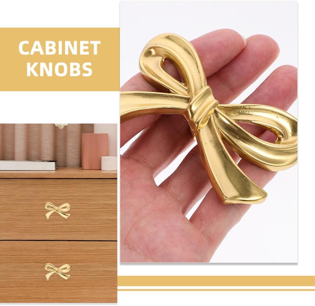 DOITOOL Brass Bow Shape Cabinets Knobs Gold Drawer Pulls Decorative Bow Knobs Cupboard Pull Handles for Home Kitchen Cabinet Hardware Cupboard Dresser Wardrobe and Drawer Pulls - 6 Pack