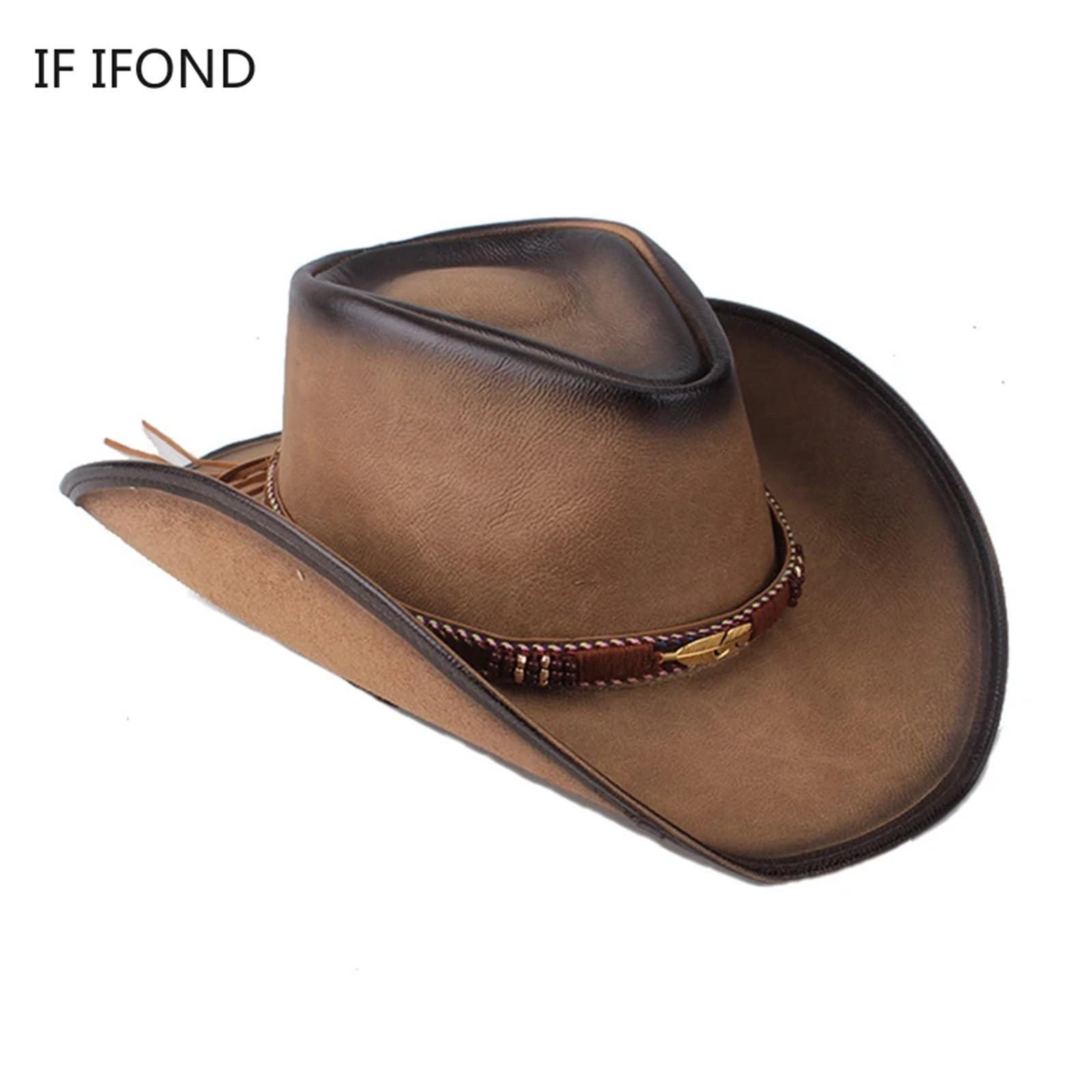 Cappello Cowboy Cappello da Cowboy in Pelle Uomo e Donna, a Tesa Larga, Padrino, Gentiluomo, Chiesa, Sombrero, Berretto Jazz(Color3)