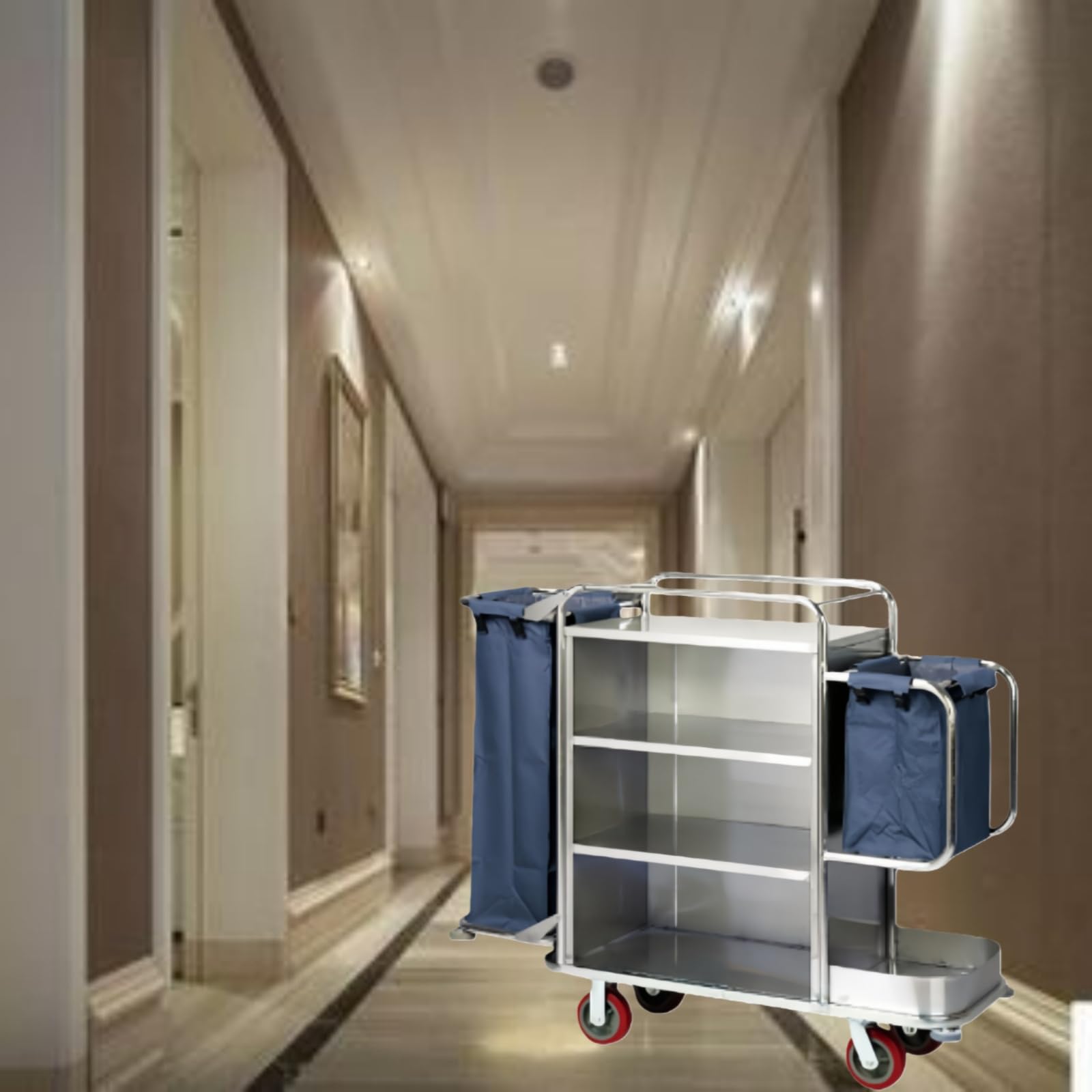 Carrito de limpieza con ruedas, organizador de suministros rodantes para limpieza, conserjería, hotel, carrito de mantenimiento