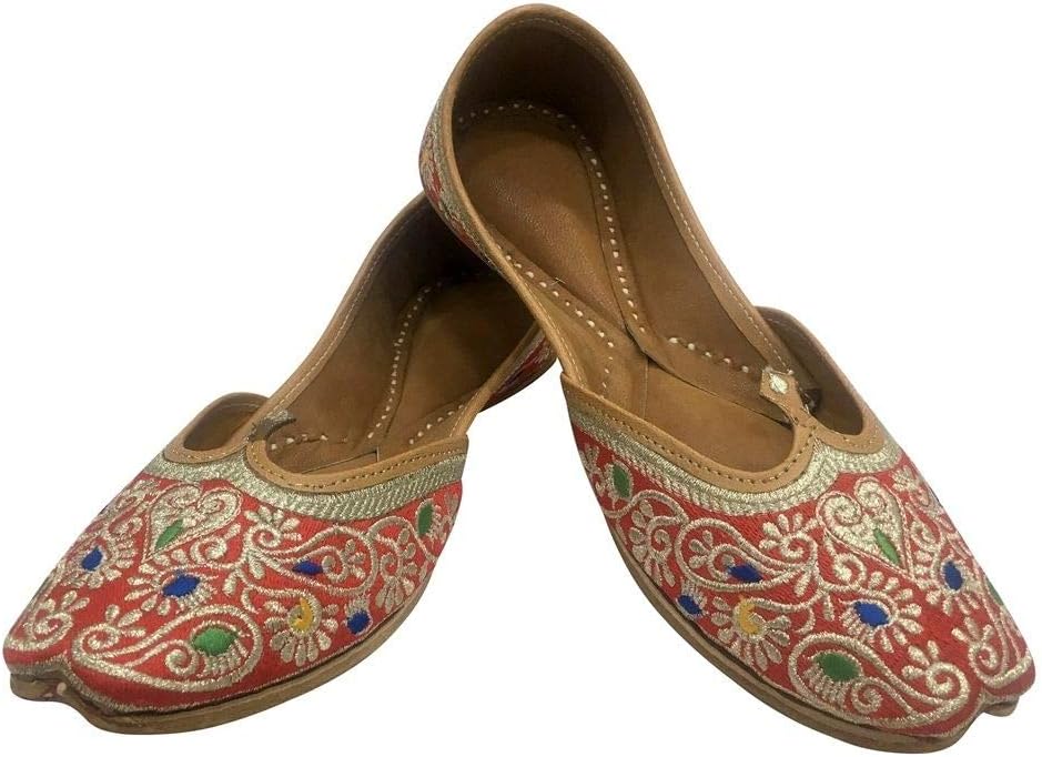 Red Punjabi Women Multi Jutti Indian Mojari Khussa Flipflops Bridal Mojari