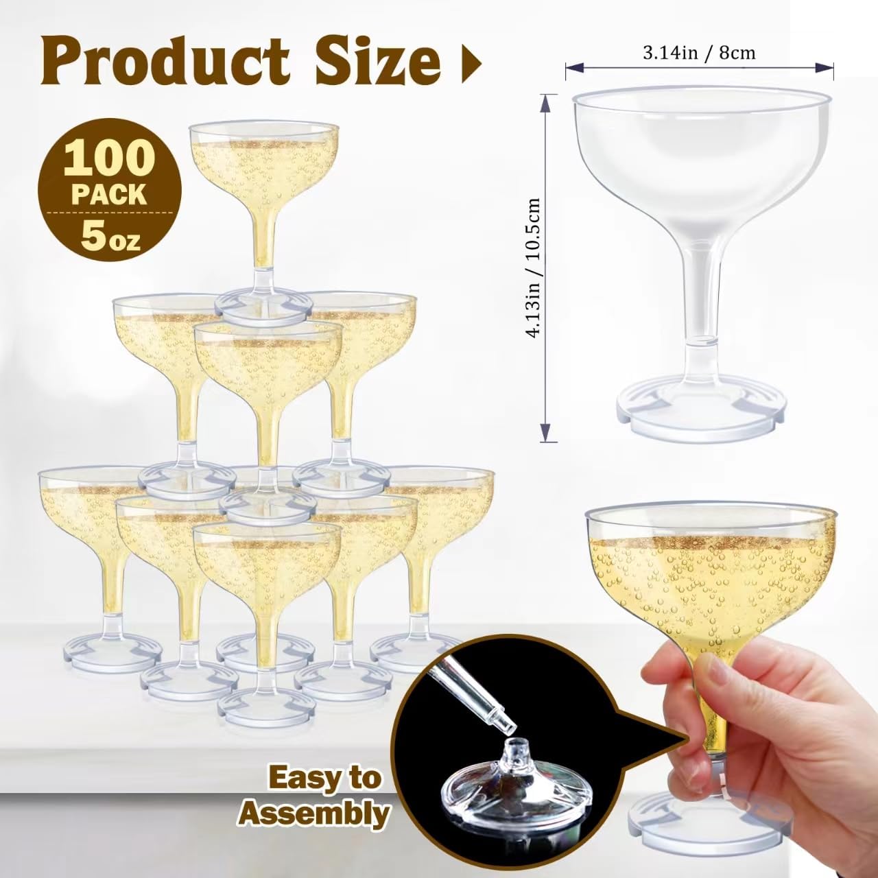 100 Pcs Plastic Champagne Coupe Glasses for Parties, 5 oz Disposable Champagne Glasses Unbreakable Acrylic Martini Glasses Clear Margarita Glasses for Wedding, Birthday - Image 2