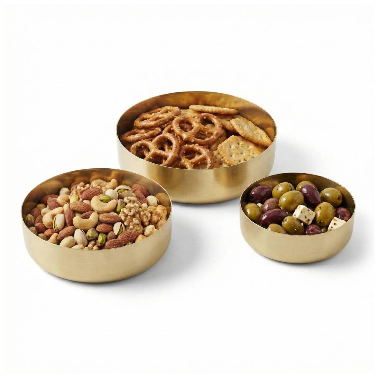 URBNLIVING 3-Piece Gold Metal Bowl Set – Round Decorative Serving Bowls for Snacks, Dips, and Home Décor