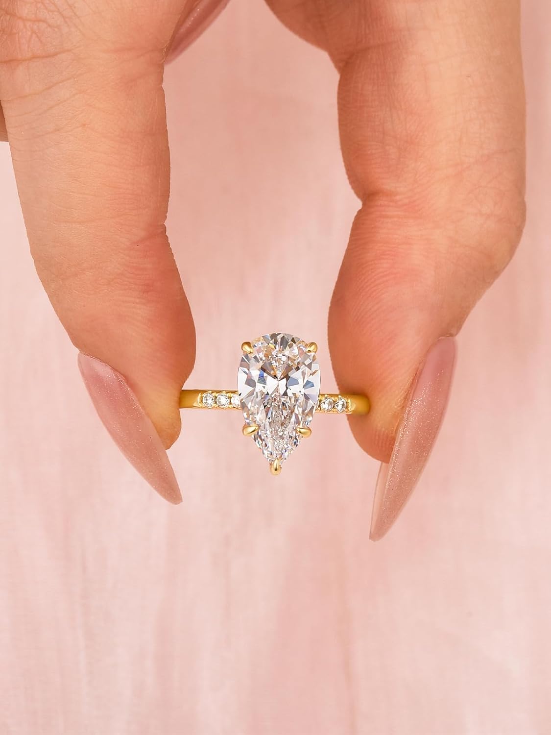 4.0 Carat Pear Cut Engagement Ring for Women, S925 Sterling Silver AAAAA Cubic Zirconia Simulated Diamond Ring - Image 3