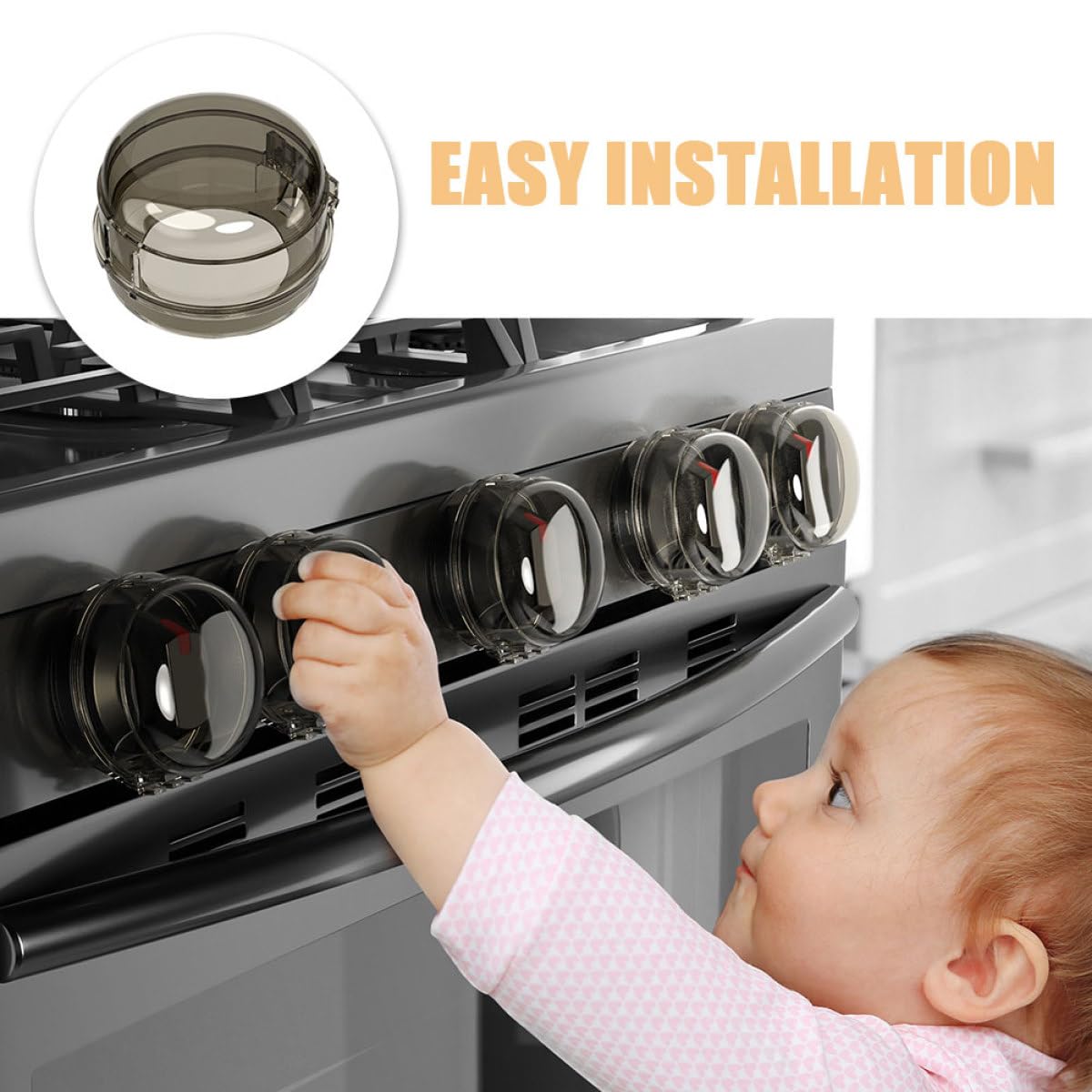 8 pièces Cache-boutons Cuisinière Transparent Protection Sécurité Facile à Installer Couvre Boutons Gaz pour Brûleurs Four