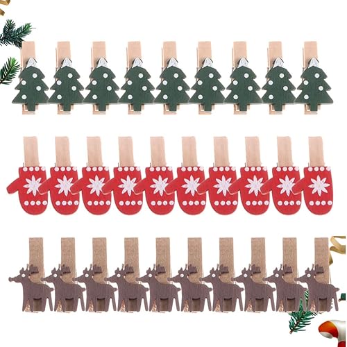 Miniatura 8 de 60 clips de madera de Navidad para árbol de Navidad, clip de madera para colgar fotos, pinzas para la ropa para Navidad, suministros de fiesta de