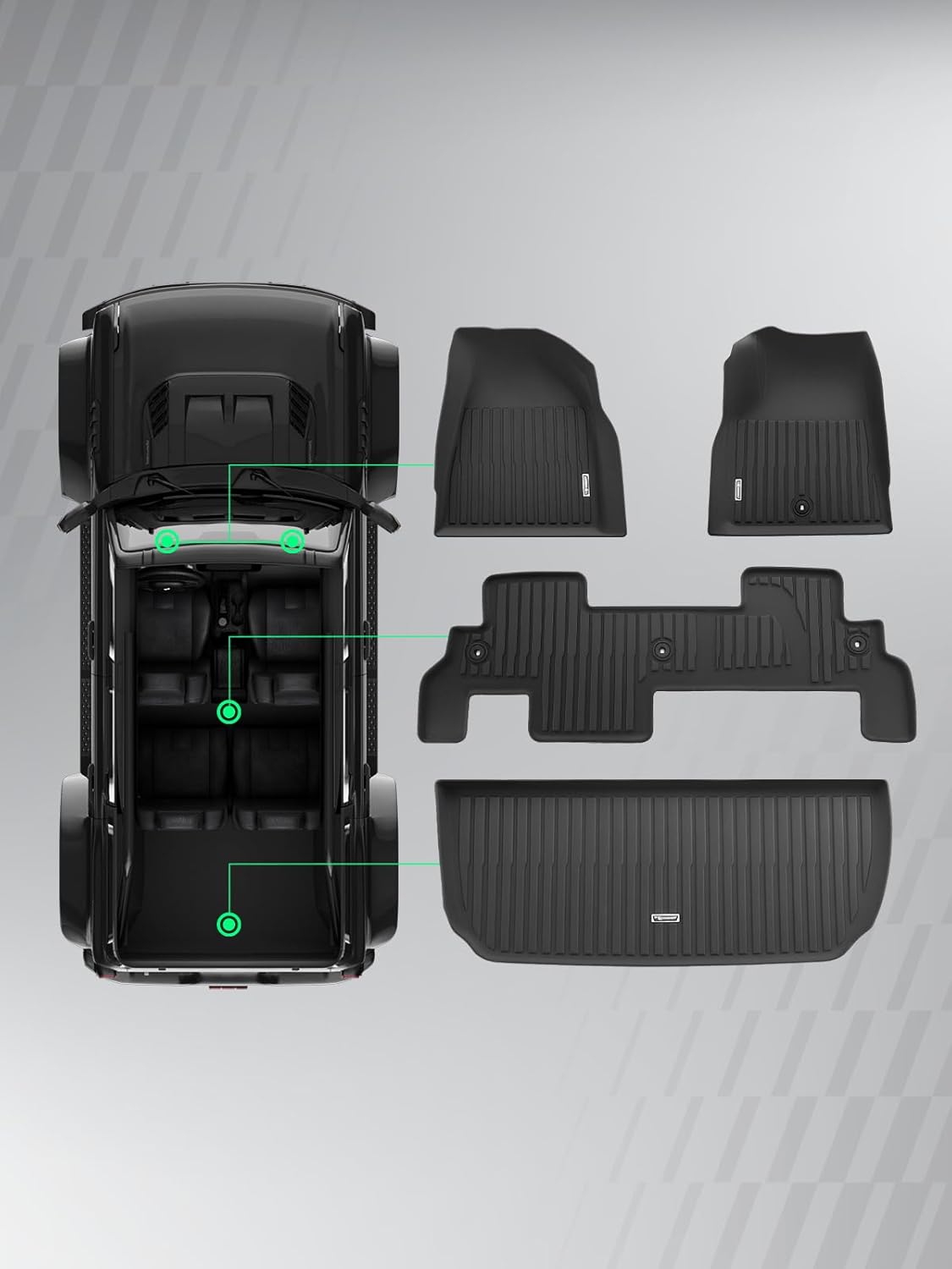 YHTAUTO Floor Mats & Cargo Mat Fit Buick Enclave 2008-2017 & Chevrolet Traverse 2009-2017 (with 2nd Row Bench Seats), TPE All Weather Car Mats Floor Liner, 1st & 2nd Row & Trunk Mat, Set of 4 - Image 11