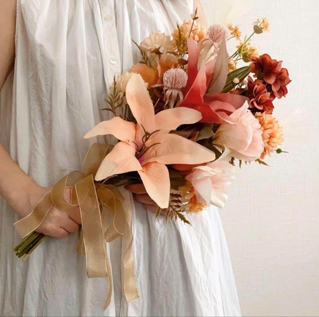 アーティシャルフラワー ブーケ&ブートニア　くすみピンク系　韓国風　結婚式 アーティシャルフラワー ブーケ&ブートニア くすみピンク系 韓国風