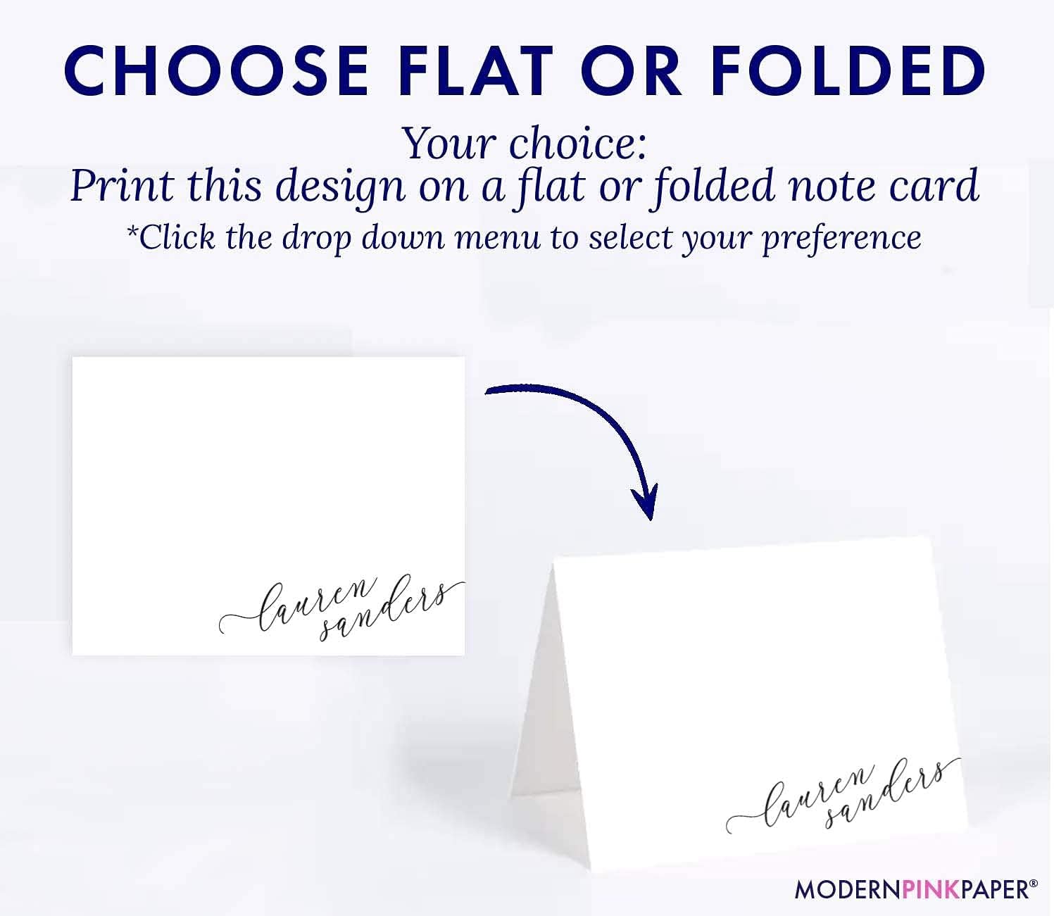 Personalized Stationery for Women, Personalized Script FLAT OR FOLDED Note Cards with Envelopes Set, Personalized Stationary for Women, Your Choice of Colors and Quantity