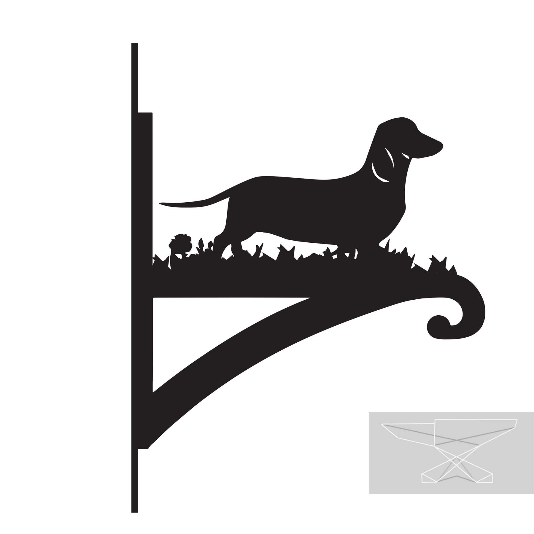 Black Steel Dachshund Dog Hanging Basket Bracket - Wall Mounted Garden Plant Hook for Outdoor Baskets, Decorative Heavy Duty Garden Wall Hook
