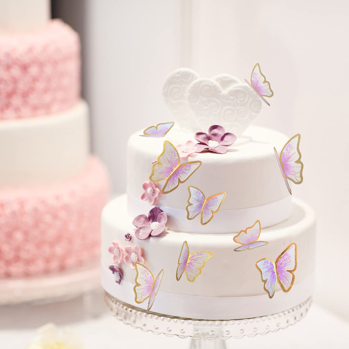11Pieces Purple Gold Butterfly Cake Toppers Happy Birthday Metal Gold