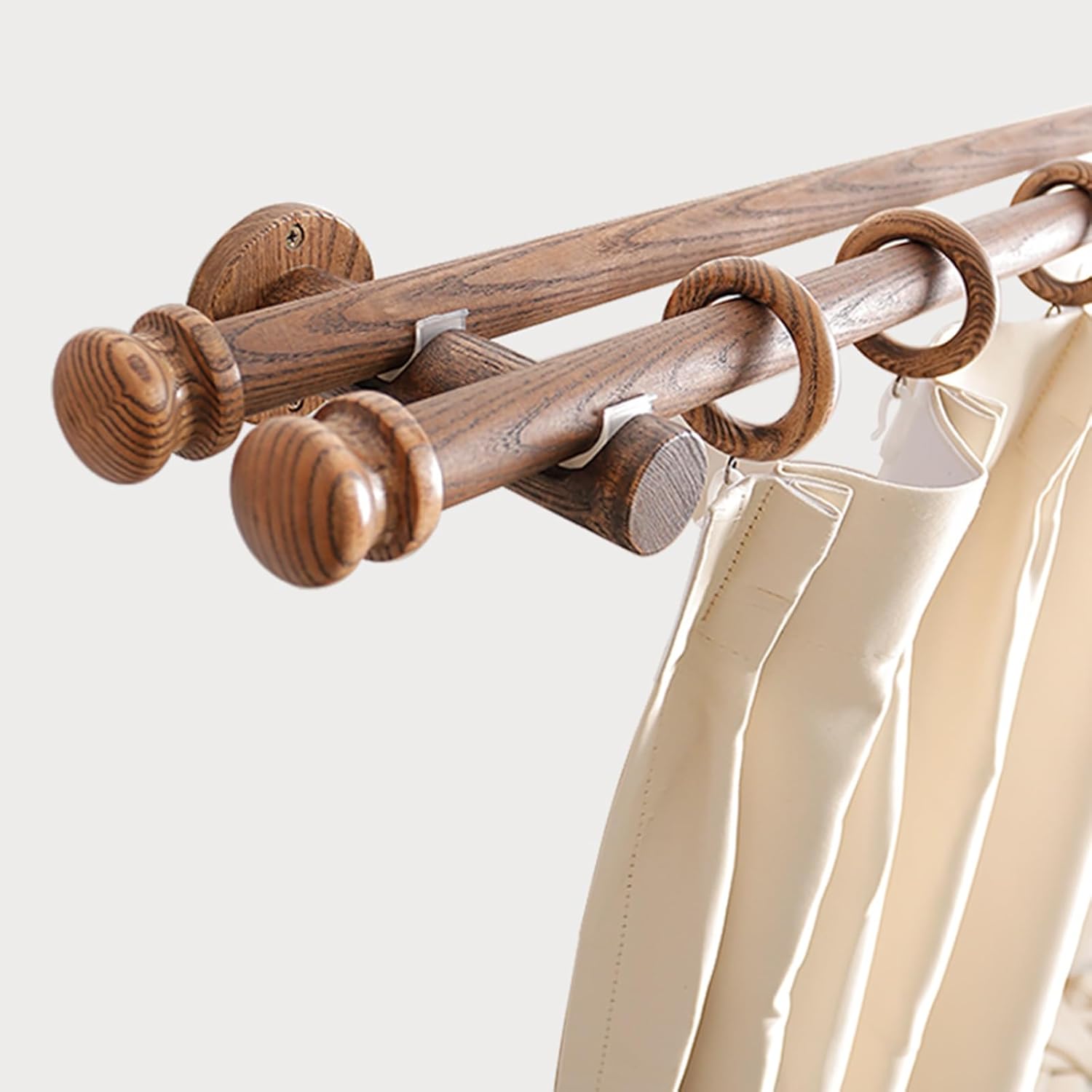 29mm Diameter Walnut Color Double Curtain Rod Solid Wood Eyelet Curtain Rod Curtain Rod With Bracket And Finial For Windows 1 Piece(47.2 in)