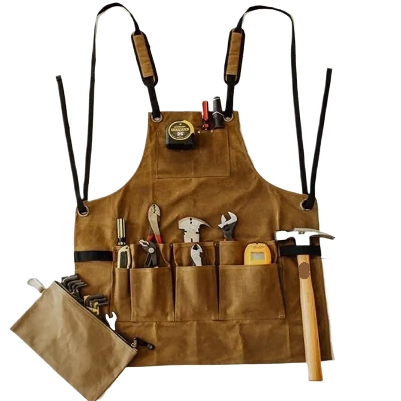 Delantal de lona encerada al aceite for garaje, jardín, ferretería, taller, impermeable, con múltiples bolsillos, resistente, for herramientas para Soldadura, Herrero