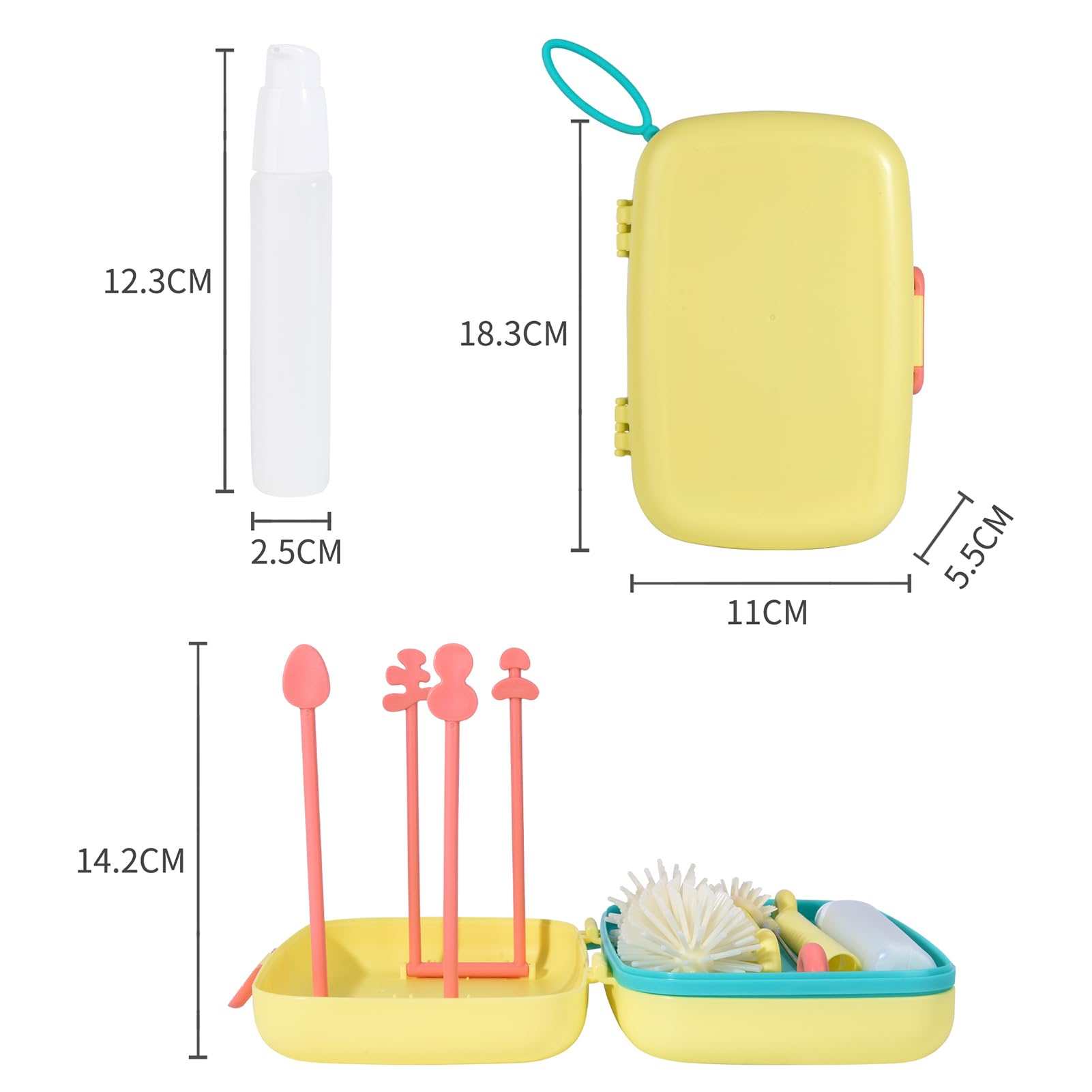 Kit De Nettoyage Biberon Voyage 6-en-1 - Portable Avec Support Séchage Et Distributeur Savon