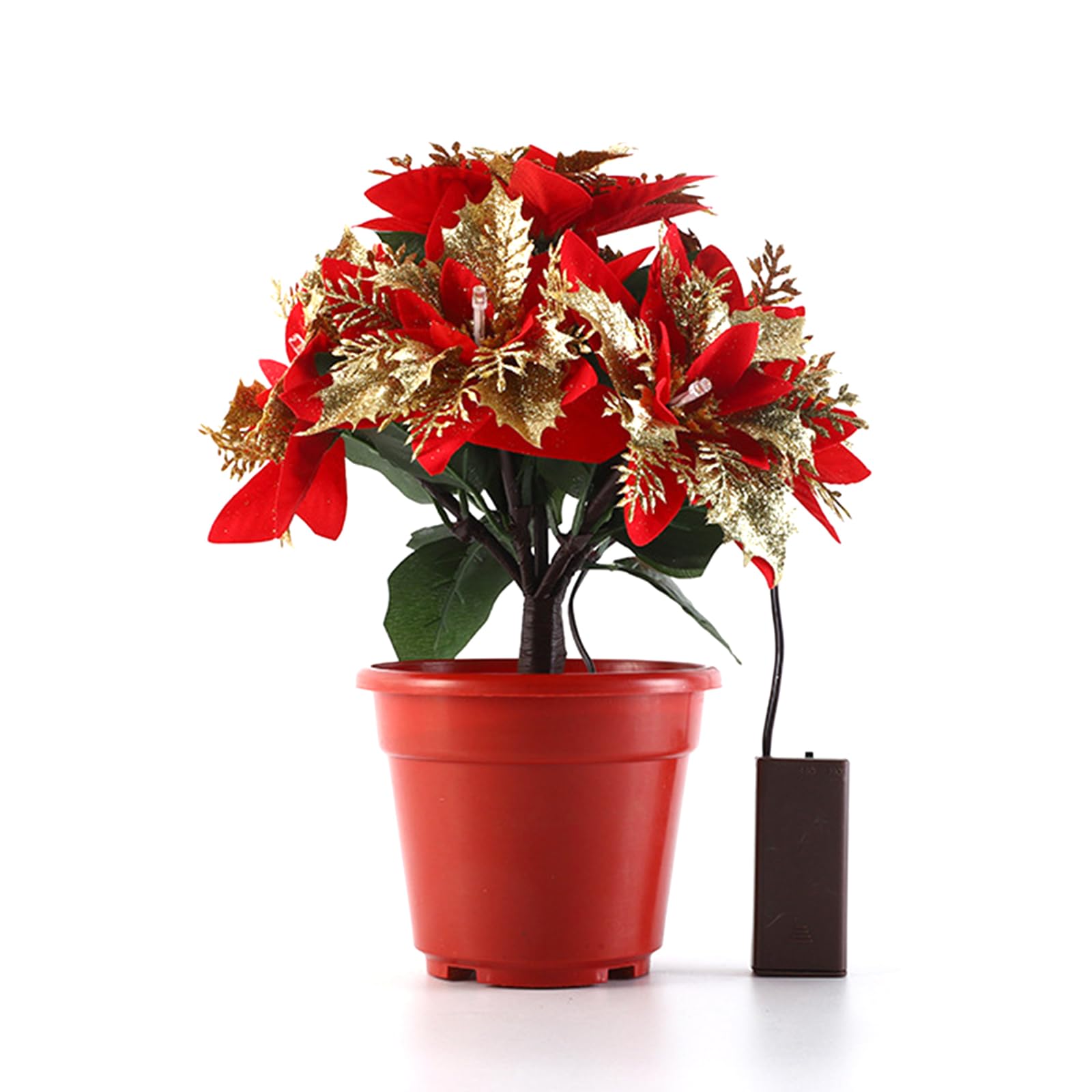 Flor de Pascua artificial en maceta con luz LED Tanant para decoración navideña