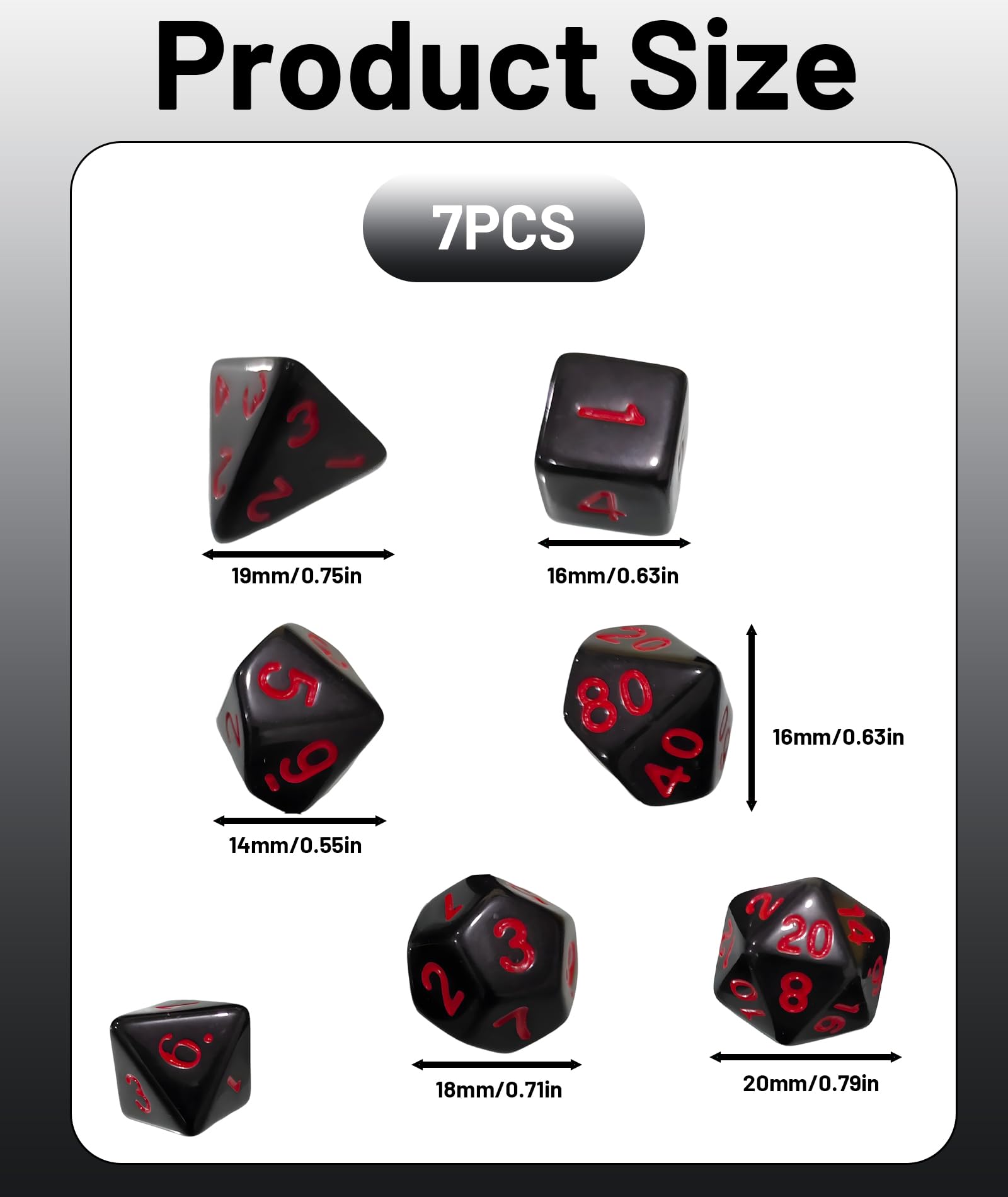 7Pcs polyhedral dice, Polyhedral Dice for RPG Games, D4 D6 D8 D10 D12 D20 for Sided Dice, Playing for Tabletop Gaming Accessories 1