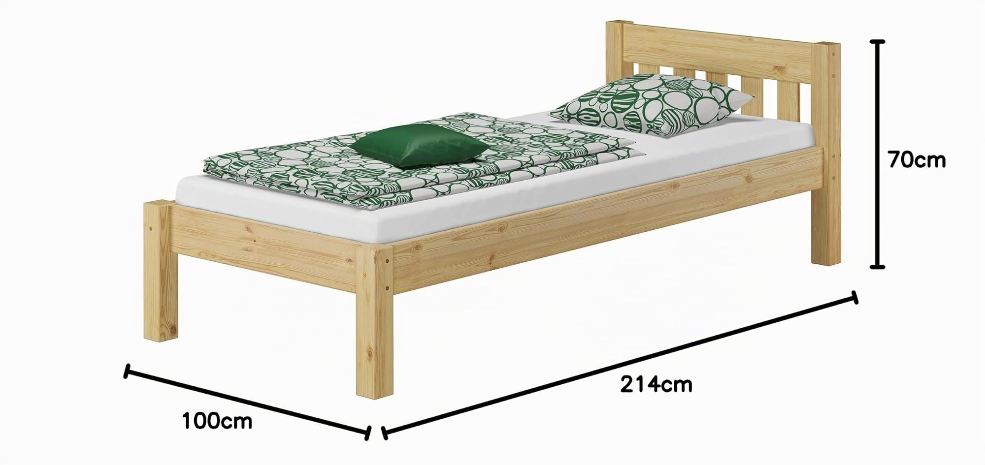 Erst-Holz®Einzelbett mit Sprossen Holzgestell Kiefer Massiv 90 x 200