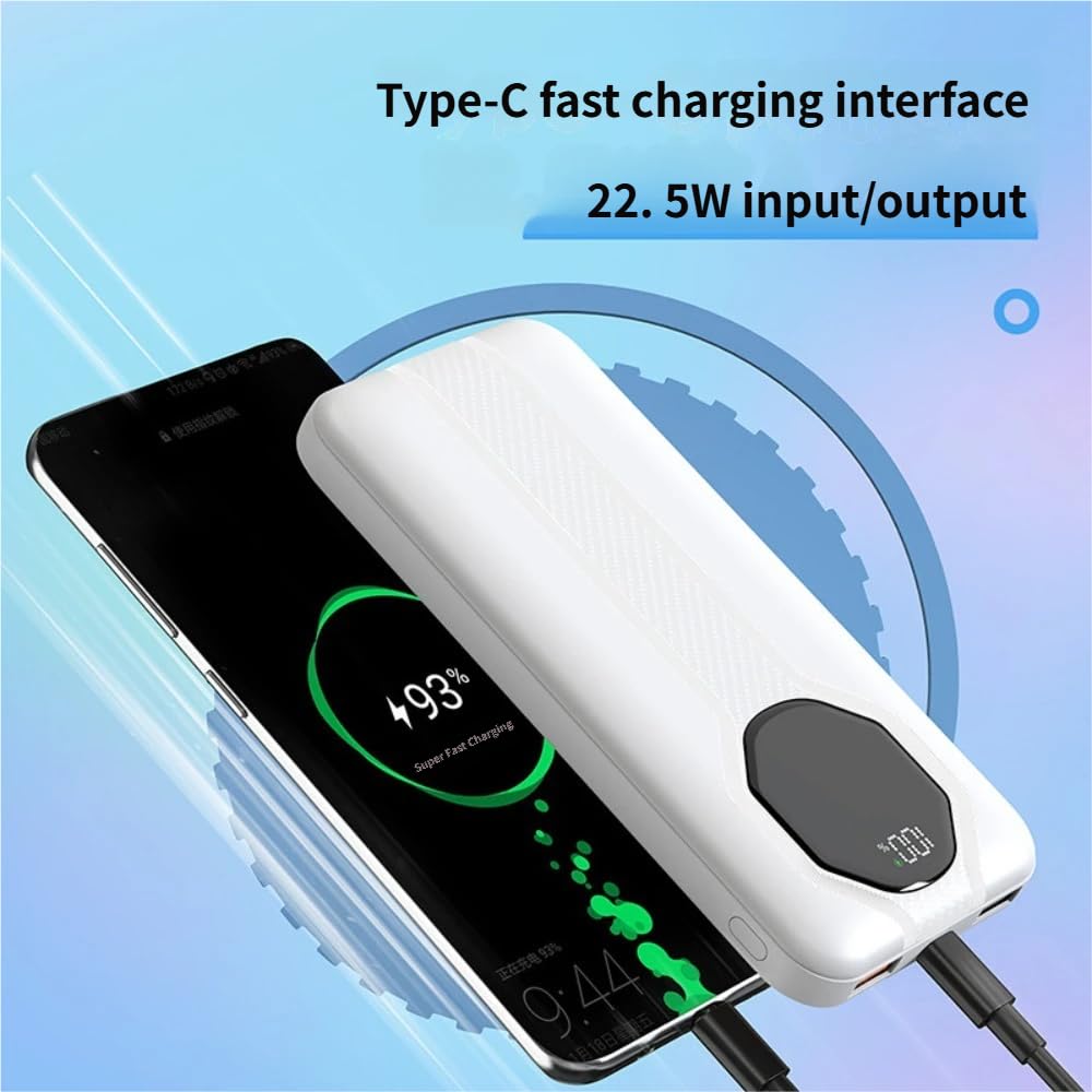 Batterie externe portable 20 000 mAh, câbles intégrés, affichage numérique LED, charge rapide, noir, 14,7 x 6,9 x 2 cm