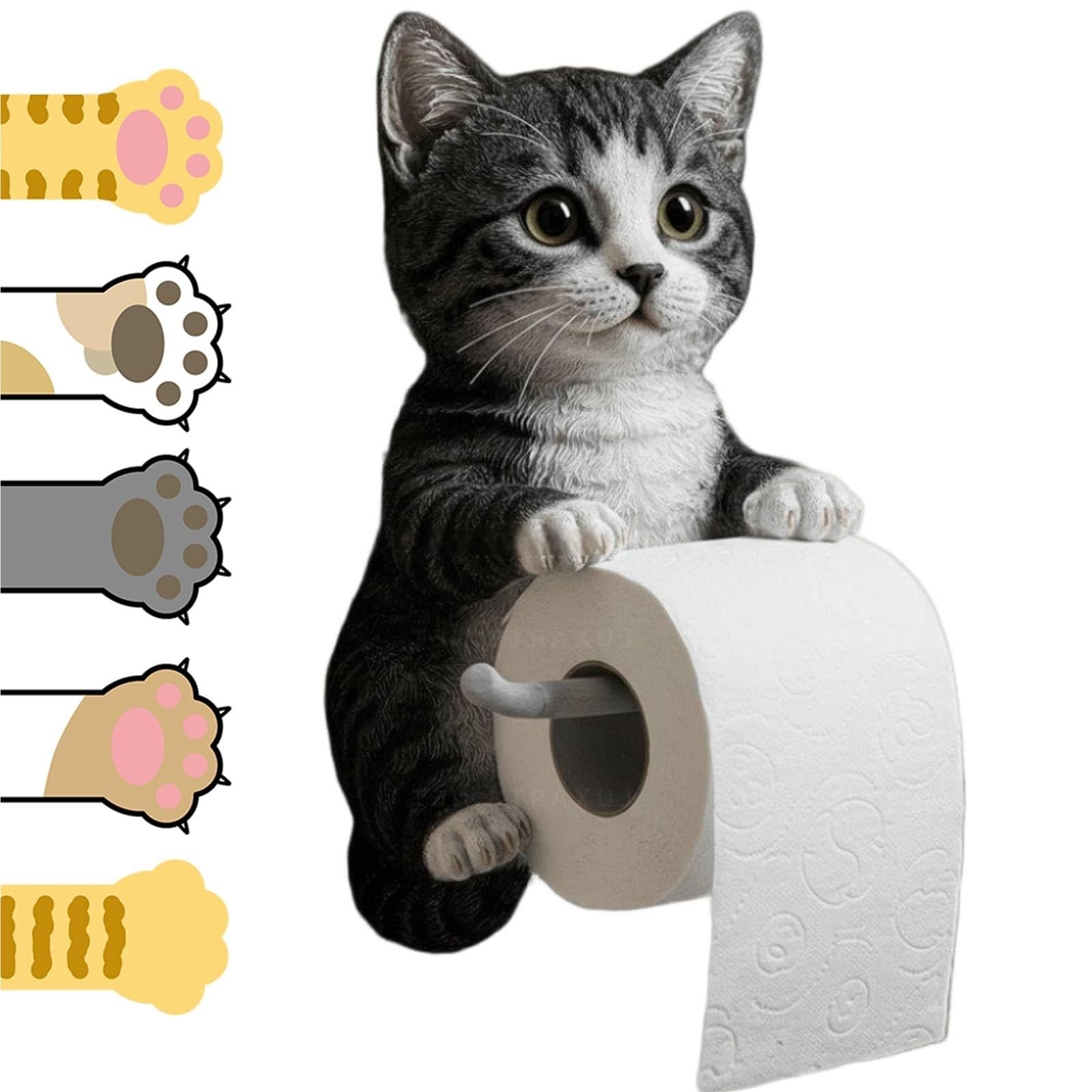 3D Cat Toilet Paper Holder, Funny Wall Mount Toilet Paper Holders, Lifelike Cats Resin Sculpture Bathroom Decor for Cats Lovers(Color6)