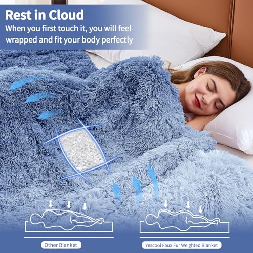 Image of yescool Weighted Blanket for Adults (15 lbs, 60 inch x 80 inch, Midnight Blue) Heavy Blanket for Sleeping Perfect for 140-160 lbs, Queen Size Faux Fur Blanket with Premium Glass Bead, Machine Washable