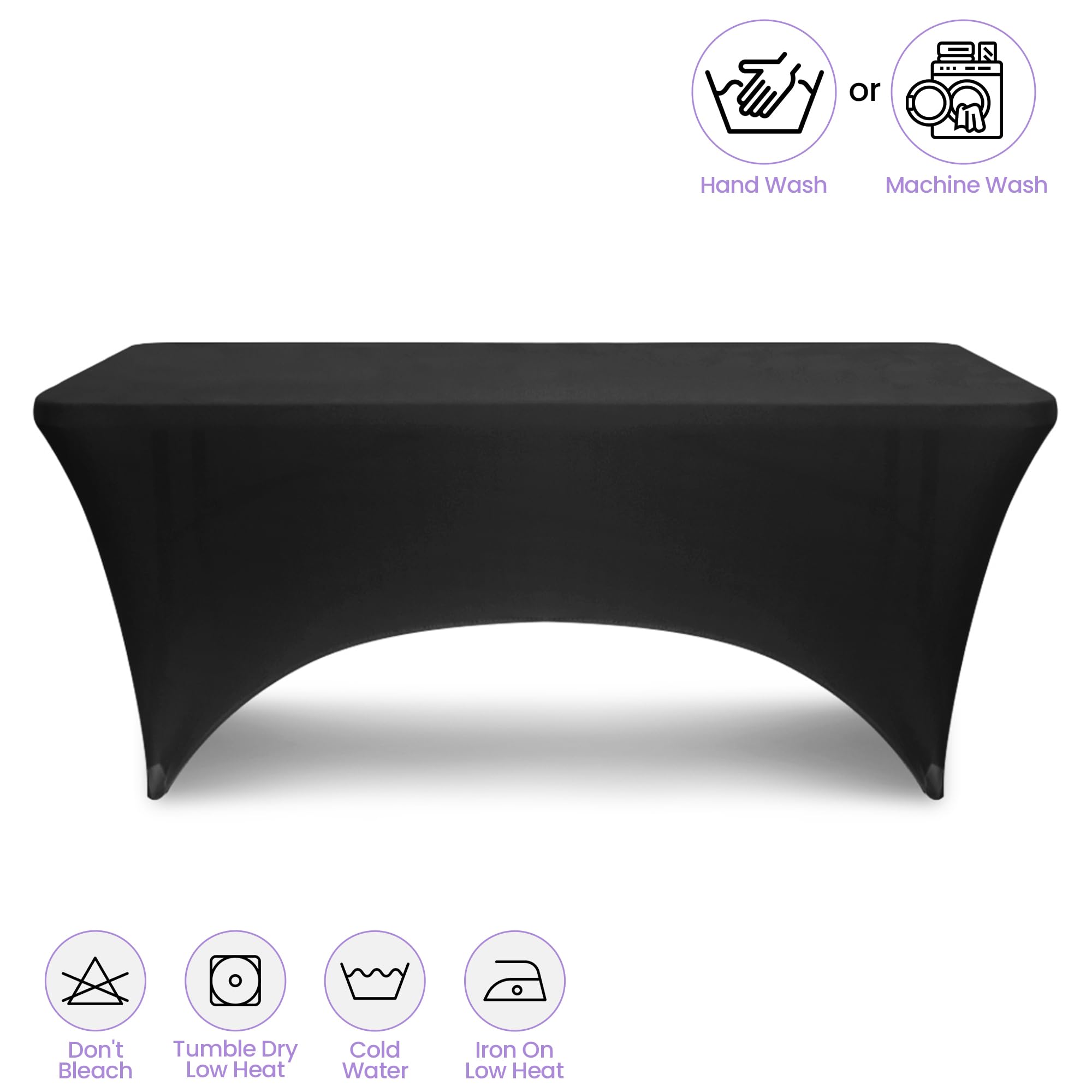 Event Decor Shop Mantel rectangular elástico negro de 8 pies, mantel de elastano elástico resistente para mesas de tartas de boda, bufés de catering, cabinas de DJ y decoración de eventos, 5 unidades
