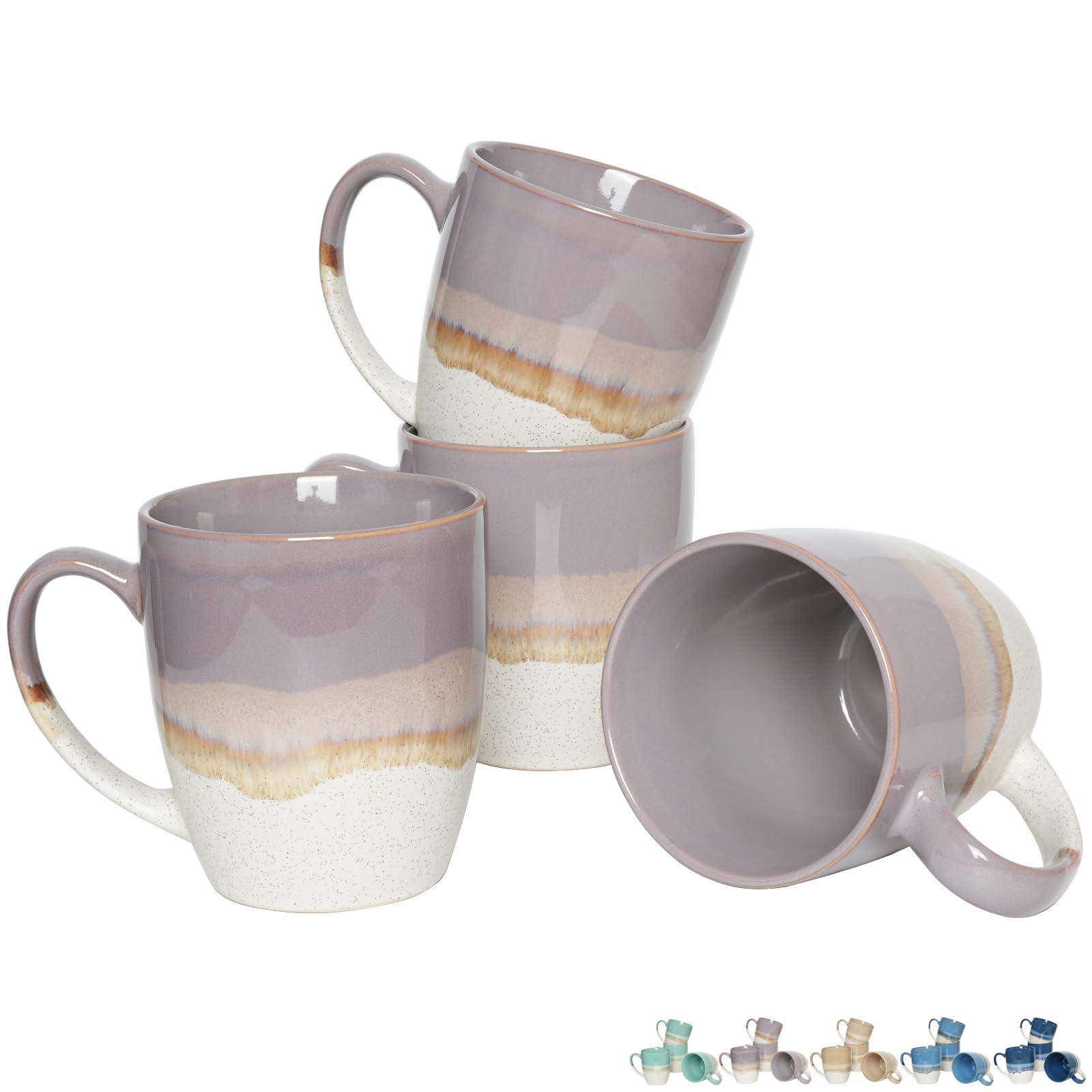 BosmarlinCeramic Coffee Mug Set of 4, 17 Oz, Coffee Cups with Big Handle, Microwave Safe, Unique Reactive Glaze