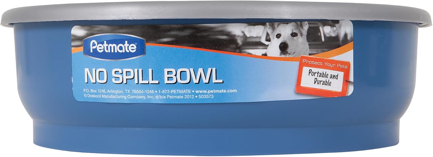Petmate No Spill Pet Bowl, Blue - Splash-Proof 48oz Dishwasher Safe for Dogs Cats Travel Home
