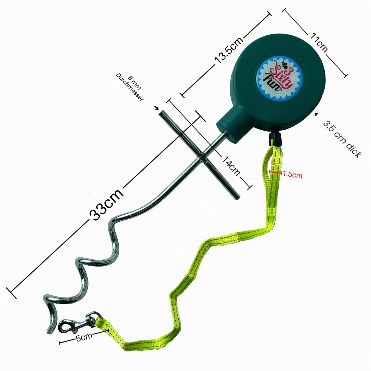 Verwicklungsfreie drehbare Hundeleine für Reisen, Preisgekröntes Produkt, Naturenthusiasten, Campen, Sport 3SixtyFun grün Verlängerbar; bis zu 5 m