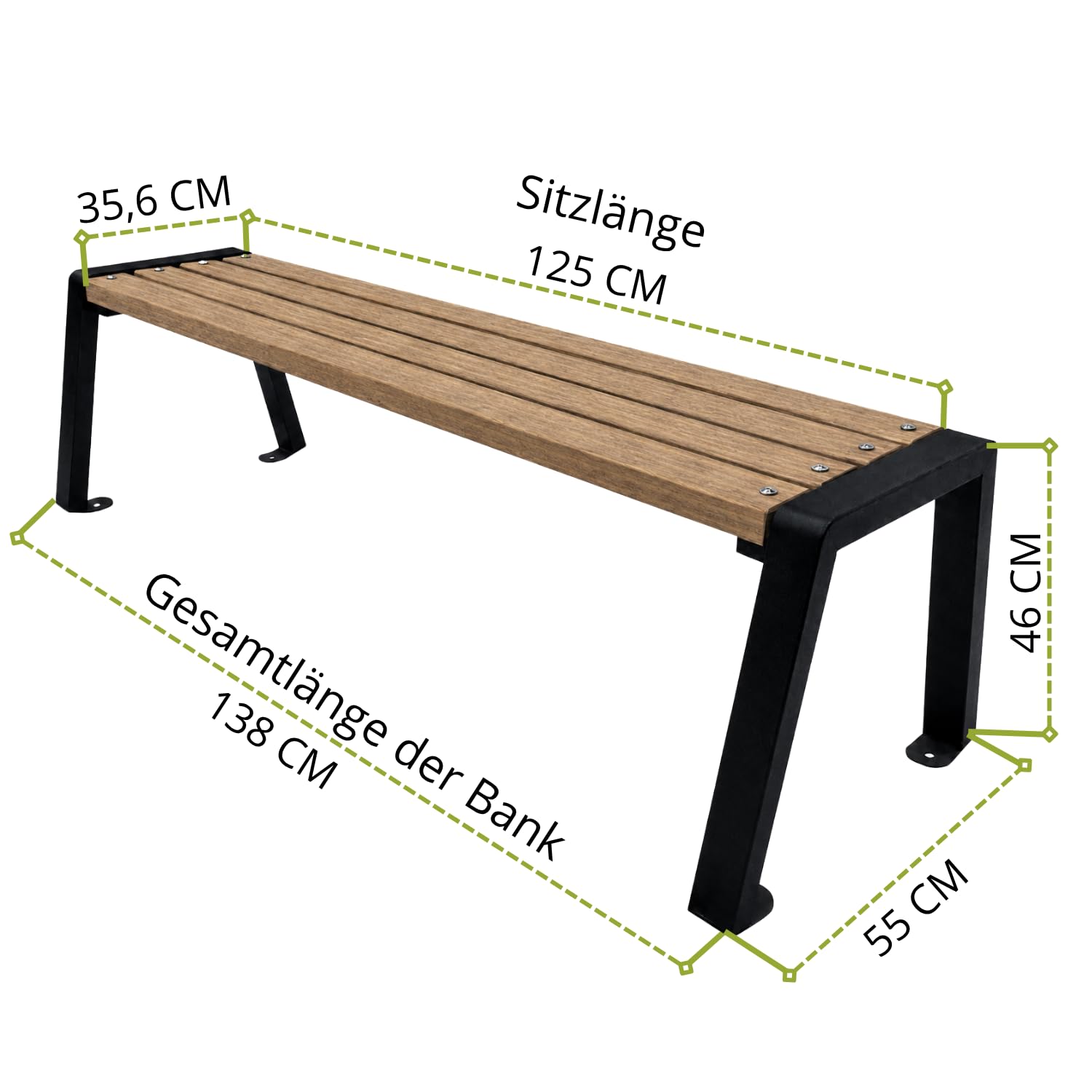 Panchina da Esterno Resistente alle Intemperie - Panca da Giardino in Legno di Abete Scandinavo Levigato, Metallo Verniciato a Polvere - Capacità 350kg (Moderno-BO Noce 125 cm,CE)