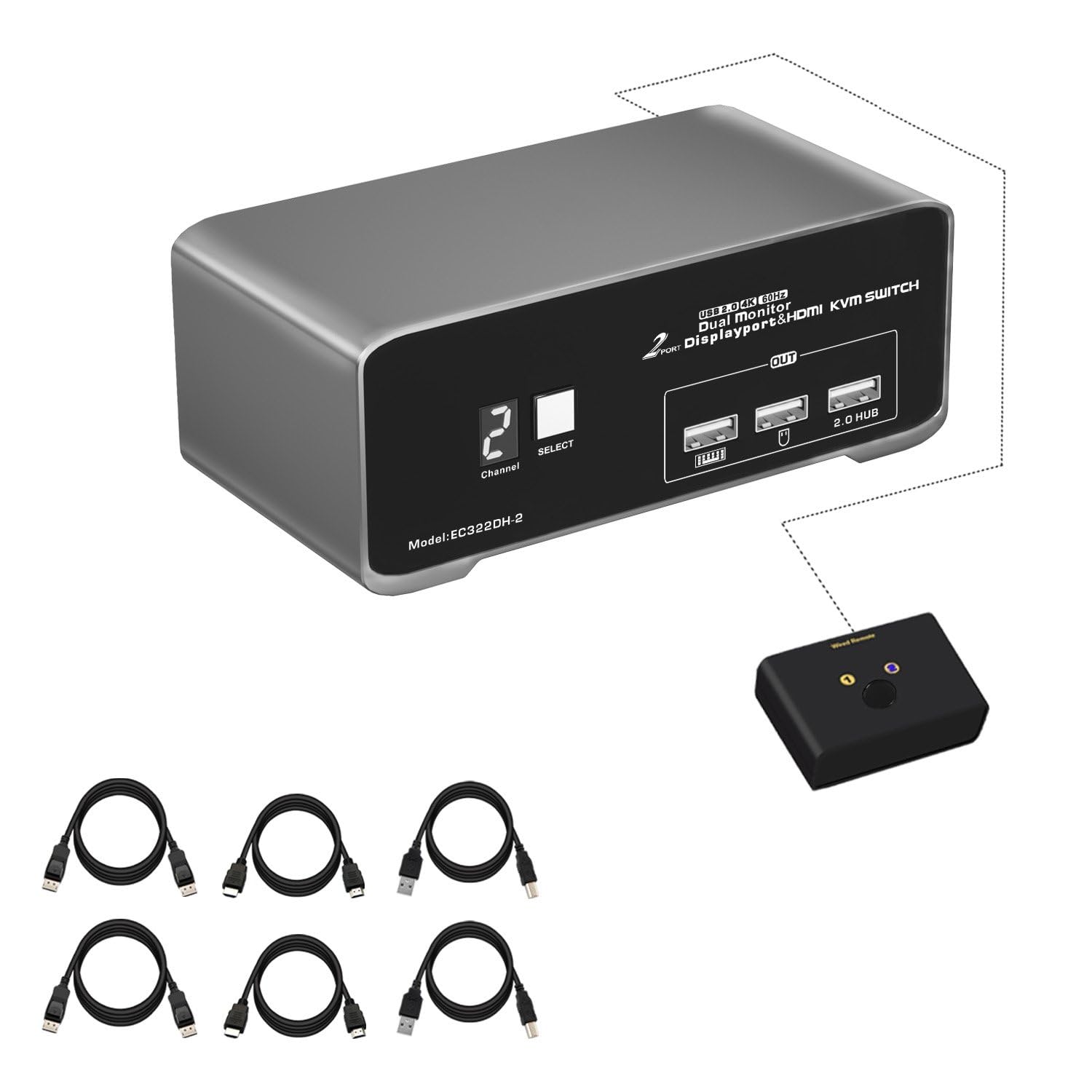 KVM HDMI DP 2 PC double écran 4K 60Hz switch USB pour deux ordinateurs switch HDMI - 8