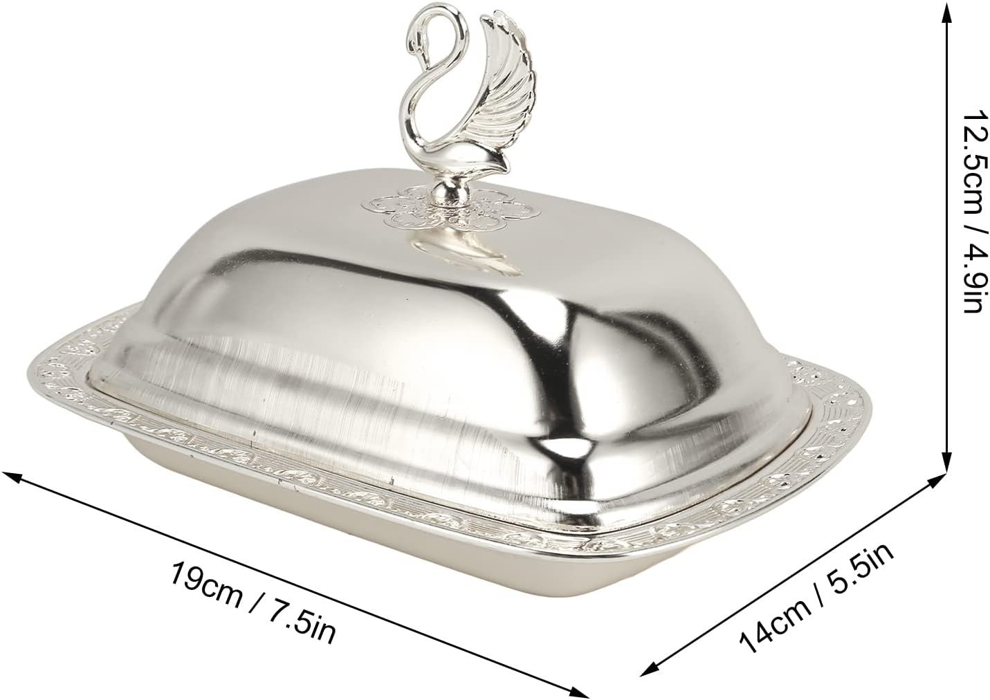 Stainless Steel Serving Plate, 7"x 5" Small Fruit Tray with Swan Handle Lid, Fruit Dish Snack Serving Tray Decorative Dessert Platter Candy Holder for Wedding Home Birthday Party(Silver)