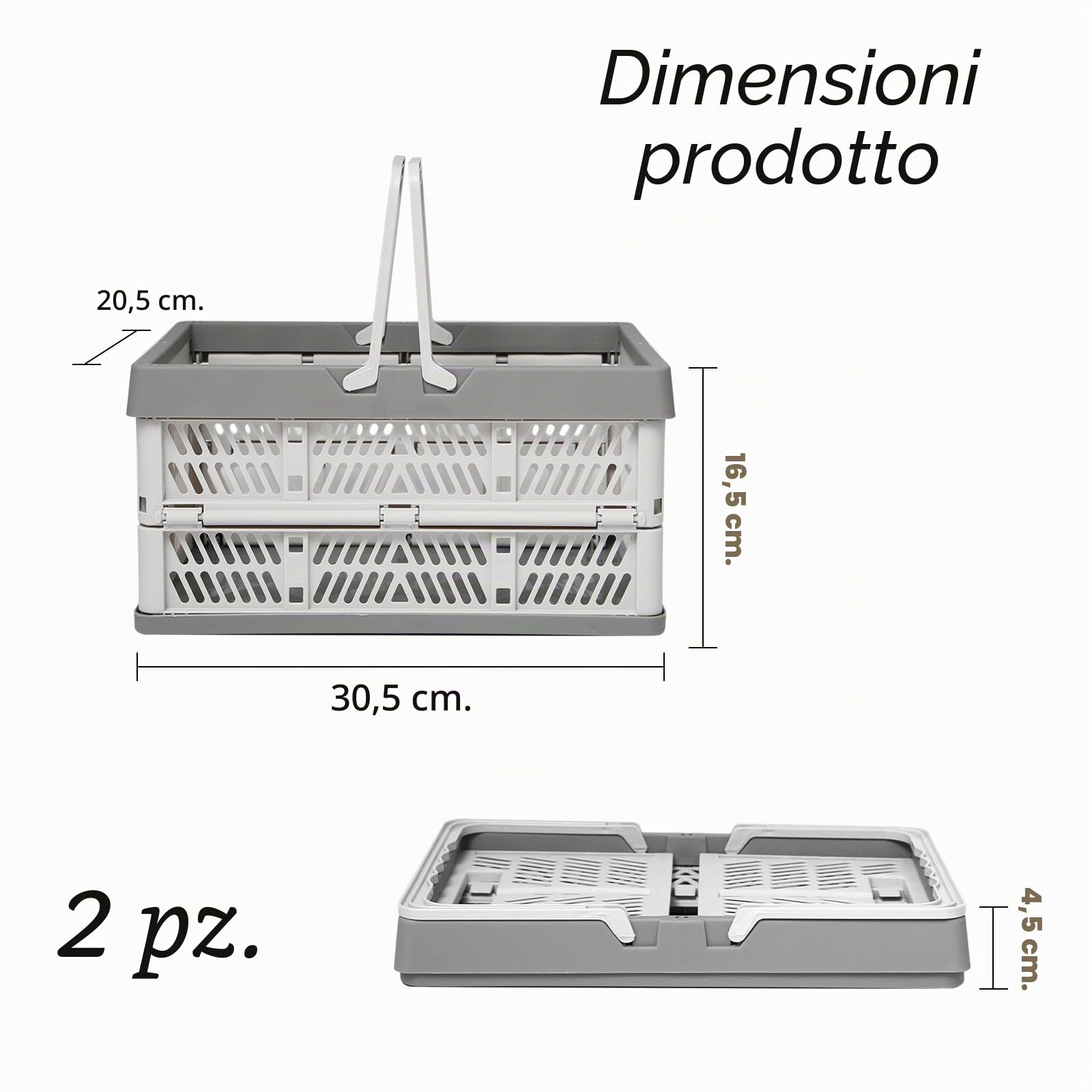 2 Pezzi Cassetta Portaoggetti Pieghevole con Manico (38x25x20cm) | per Cucina Bagno Ufficio Campeggio Viaggi Picnic, Cestino per la Spesa Pieghevole, Scatola Portaoggetti Pieghevole