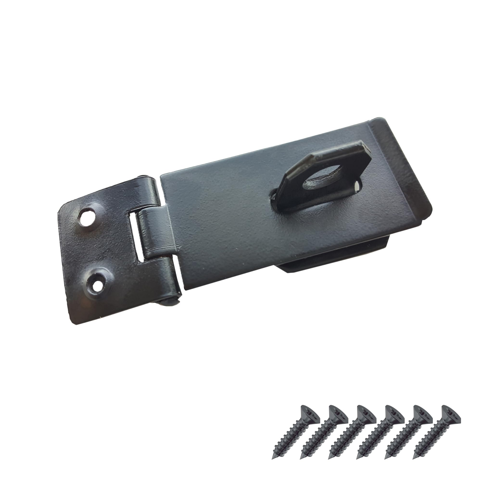 Keypak Black 75Mm 4.5 Inch Heavy Duty Safety Hasp & Staple – Gate Clasp, Shed Hinge, Cabinet Door Latch Security With Screws