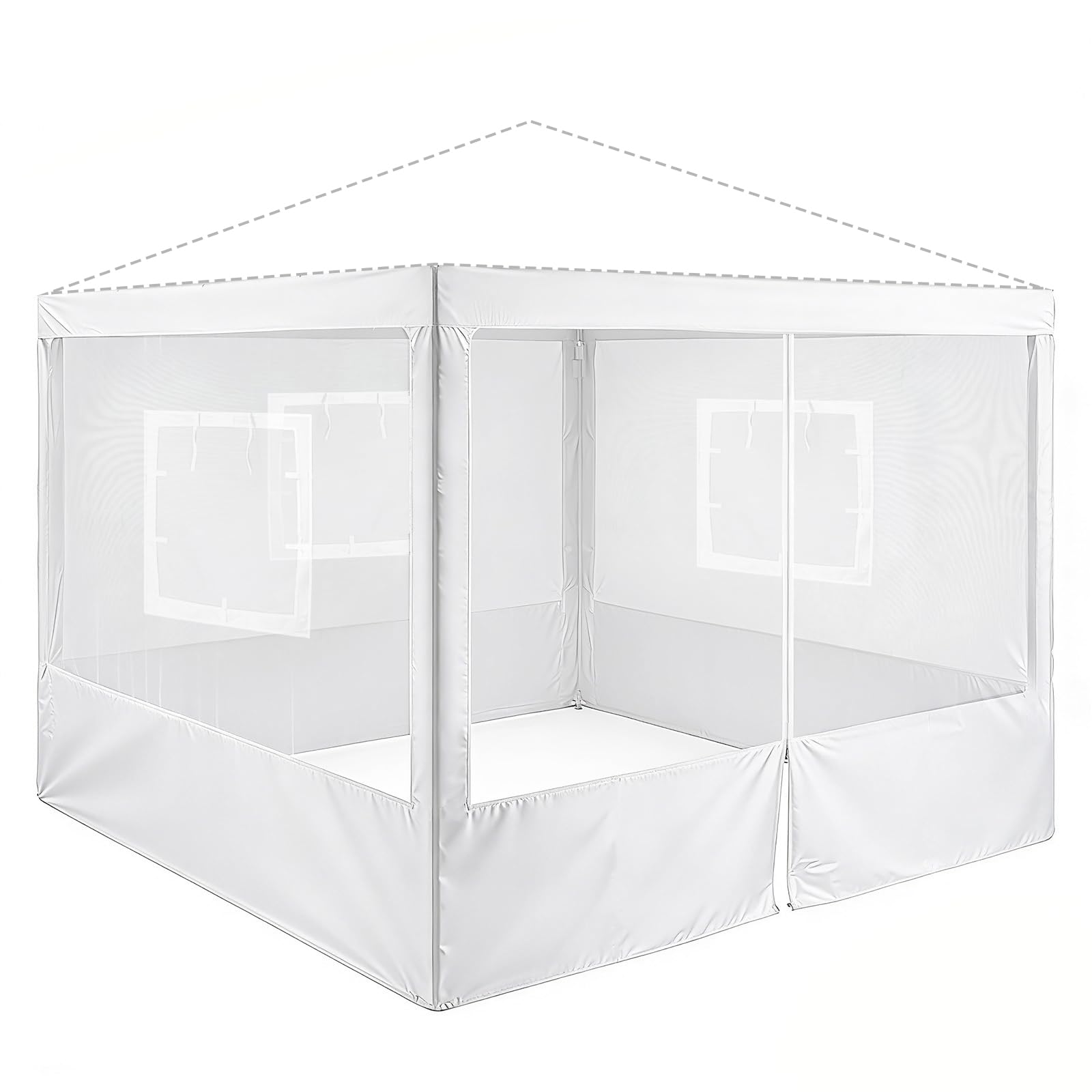 Photo 1 of Chunm 4 Pcs Food Booth Sidewall Kit for 10' x 10' Outdoor Serving Food Tents, Insect Proof Mesh Sidewall Kit with Roll-up Service Windows and Zipper for Vendor Tent, 4th of July Festival(White)