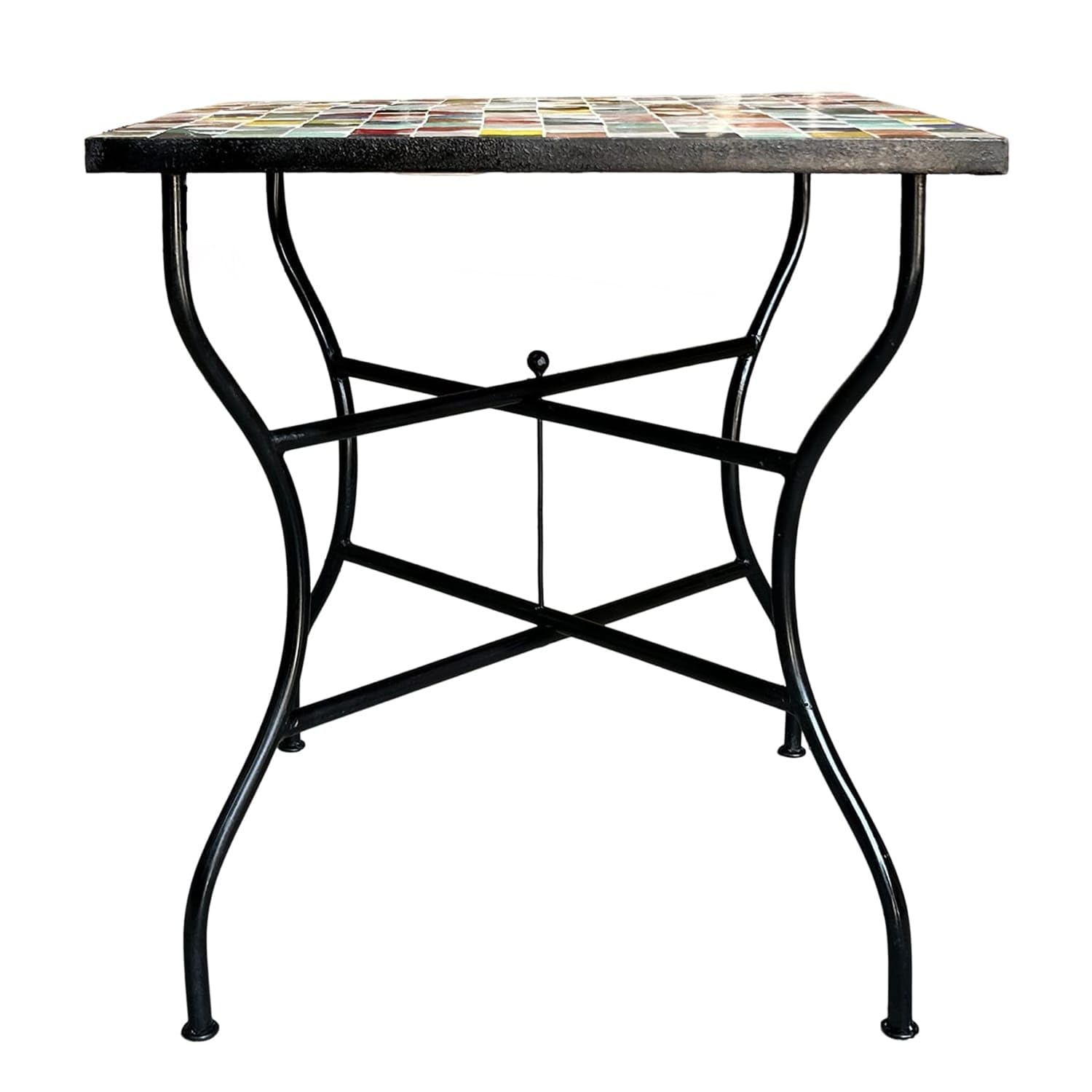 Generico Tavolo in Ferro Battuto con Mosaico Multicolore in Pietra Naturale + 4 Sedie-Fatto a Mano-Arredo Interno ed Esterno-2306261202