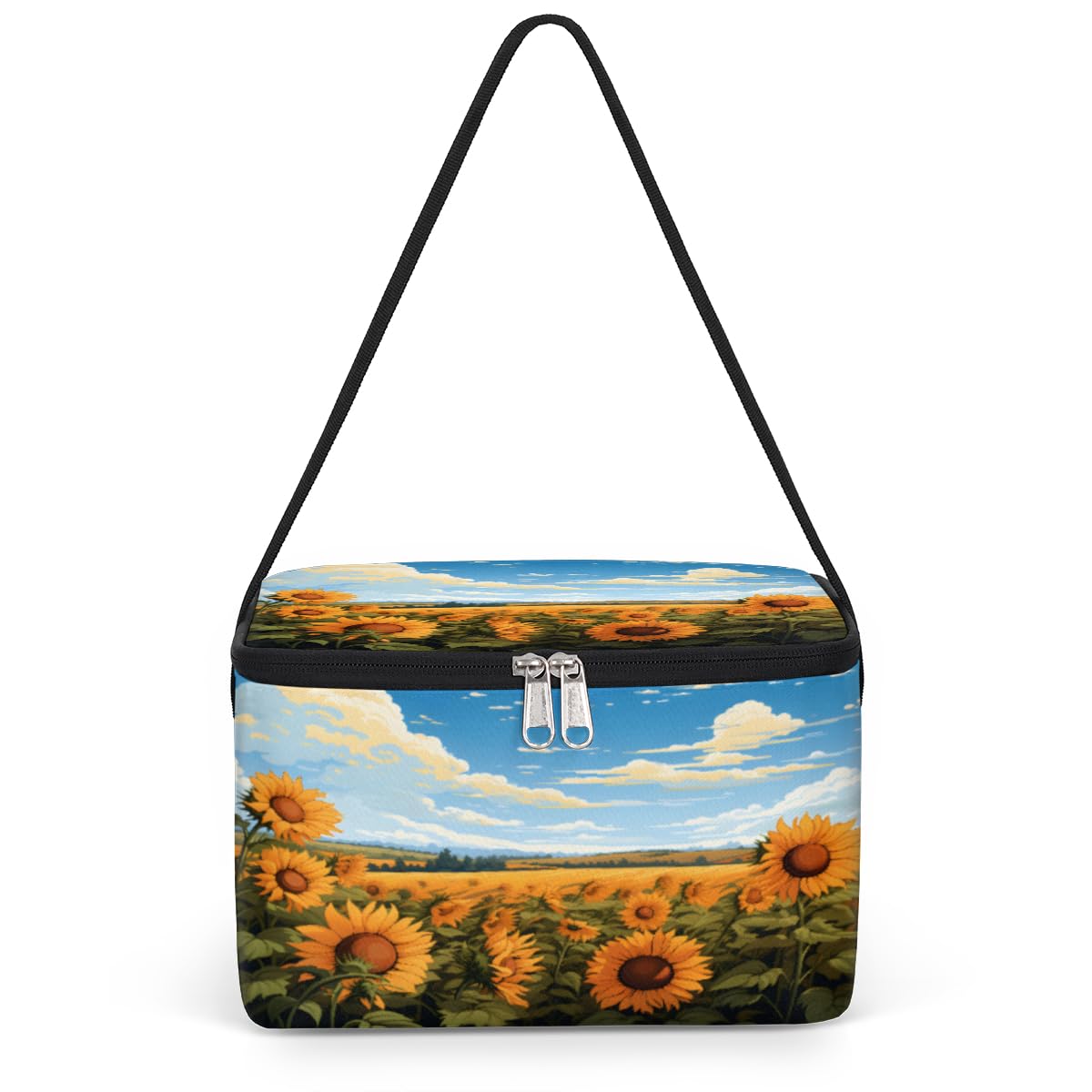 GzLeyigou Summer Sunflower Lunch Bags for Women Men 9 Cans, Hot & Cold Food Delivery Bag Insulated Grocery Bag Insulated Lunch Box Field with Cloud Cooler Bag for Office Work Picnic Beach
