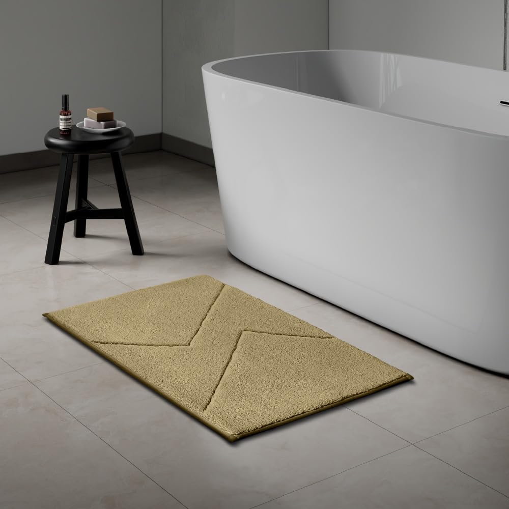 spaces swift-flow polyester 1677 gsm bath mat (small, 40x60 cm) carving technique, super absorbent & anti-skid bath mats for home/bathroom mat/bedroom/kitchen/floor mat (linen)