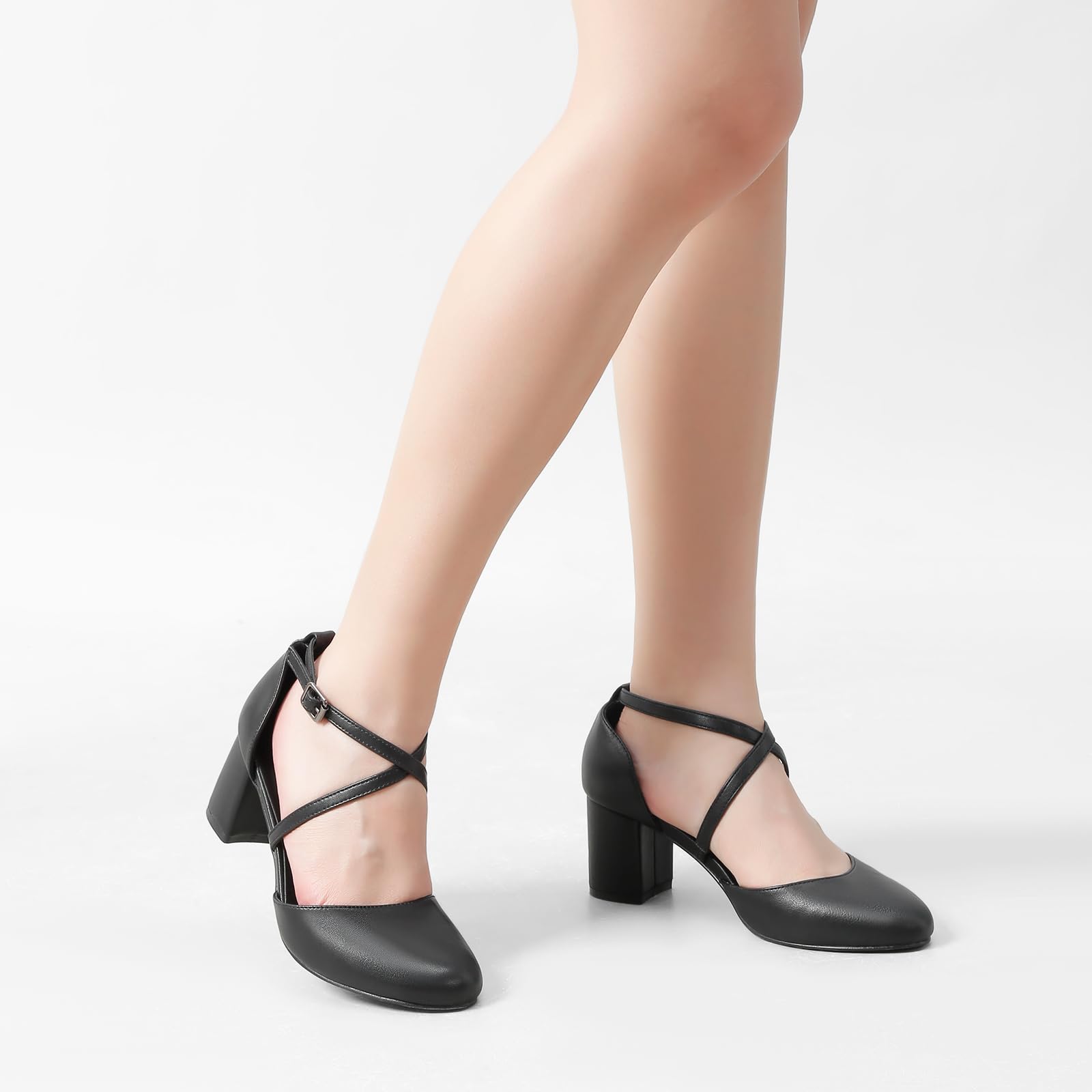 Greatonu Scarpe col Tacco Donna Eleganti Decollete a Cinturini Incrociati Punta Chiusa Sandali con Tacco da Sposa Decolte Tacco Medio Largo