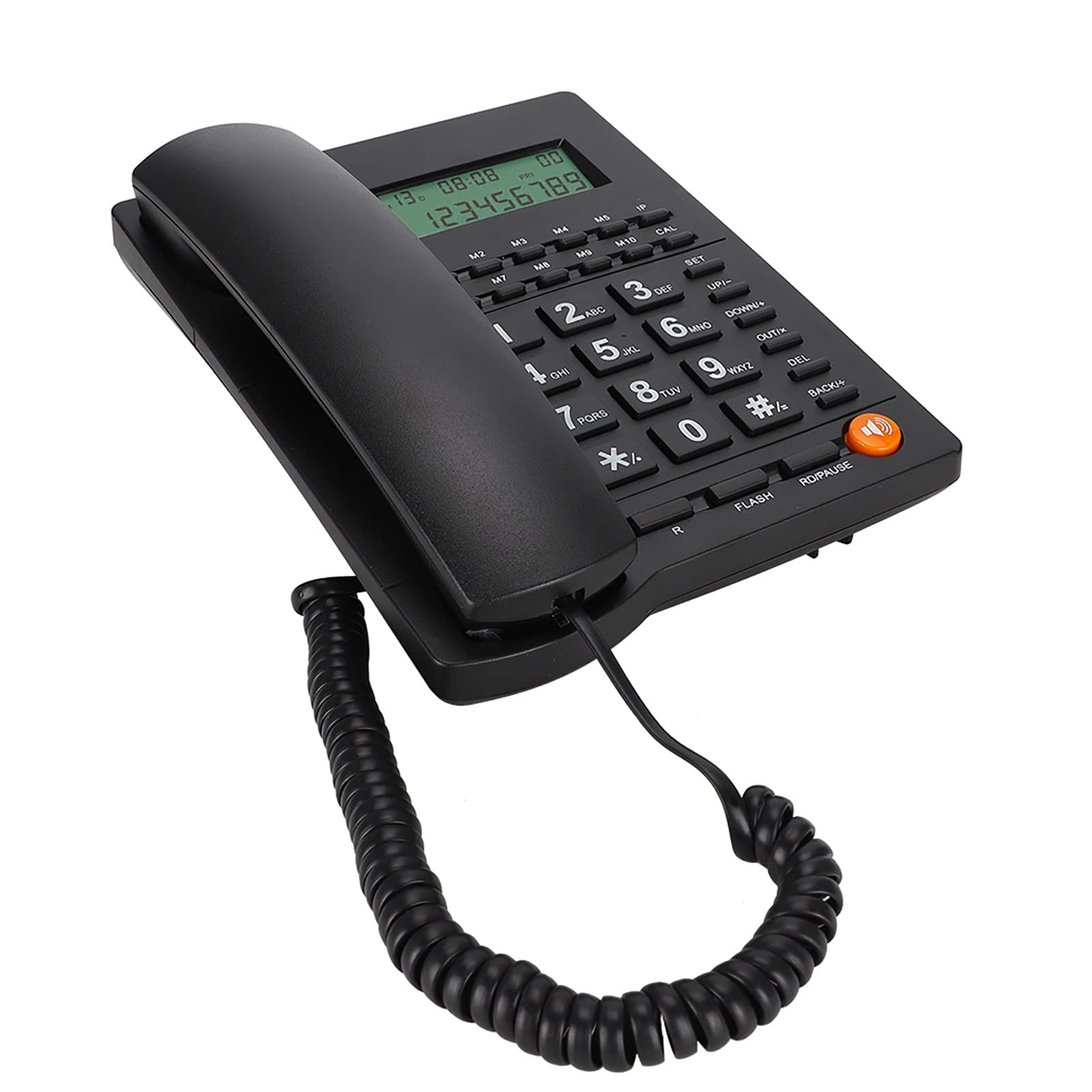 Fockety Schnurgebundenes Telefon, Festnetztelefon mit beleuchtetem Display, Anrufer-ID, Anrufbeantworter und Einstellbarer Lautstärke, schnurgebundenes Tischtelefon für Zuhause, Büro, Hotel (Schwarz)