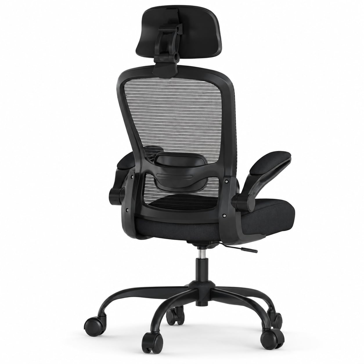 Silla de oficina, silla de escritorio ergonómica de respaldo alto con soporte lumbar ajustable y reposacabezas, con reposabrazos abatibles para tocar la guitarra, moderna, negro (marco negro)