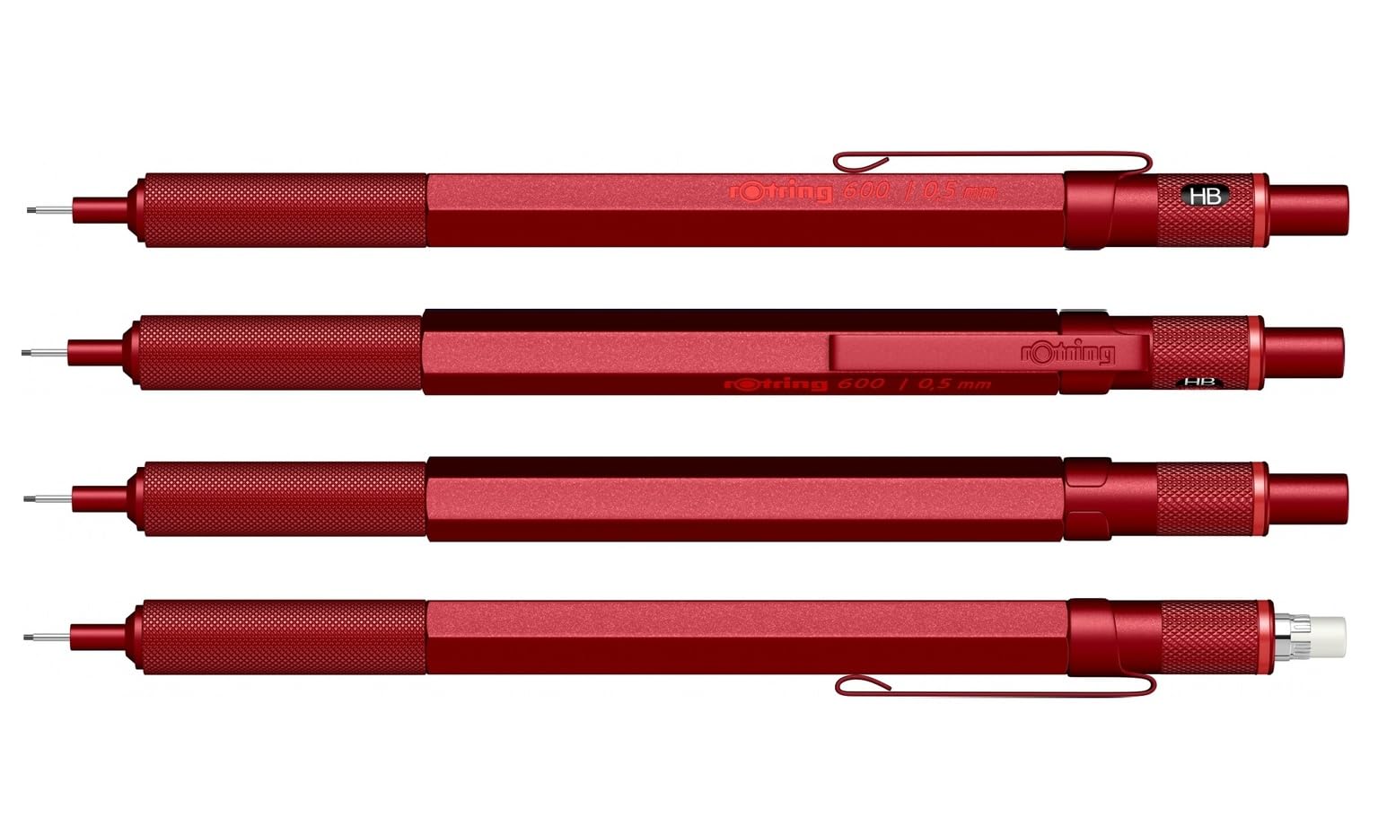 rOtring Set di 600 penne a sfera e portamine meccaniche con incisione, set di scrittura in metallo di alta qualità, regalo per ufficio, studio e tecnica (rosso)