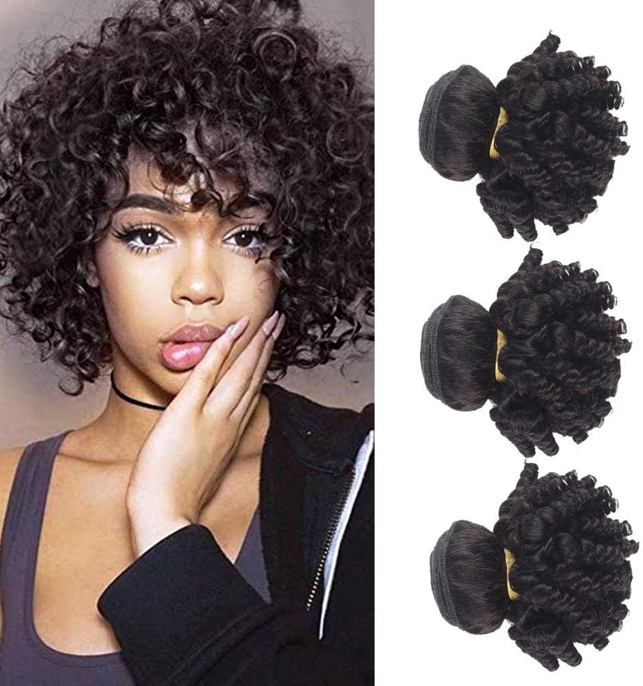 Kaibeilu Funmi Curly Human Hair Bundles Very Short Bouncy Curl Hair Afro Kinky Curly Hair Weave Brazilian Virgin Hair Extensions 100g/PC (F8 8 8)