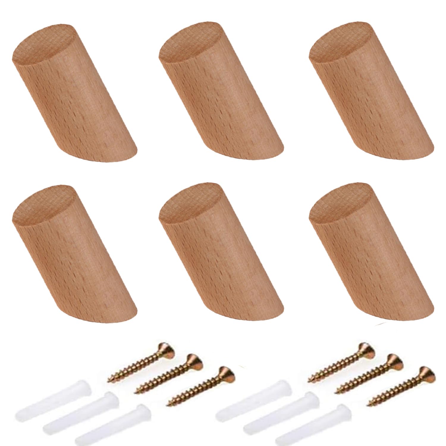6 Pezzi Ganci Appendiabiti in Legno Naturale, Gancio Naturale Legno, Ganci Appendiabiti Legno, Faggio Naturale Appendiabiti per La Casa, Appendere, Vestiti Sciarpa, Cappello, Borsa（3 * 10cm）