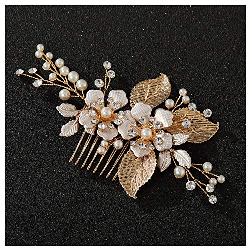 SWEETV Gold Wedding Hair Comb-Handmade Bridal Hair Clip Wedding Hair Accessories for Women