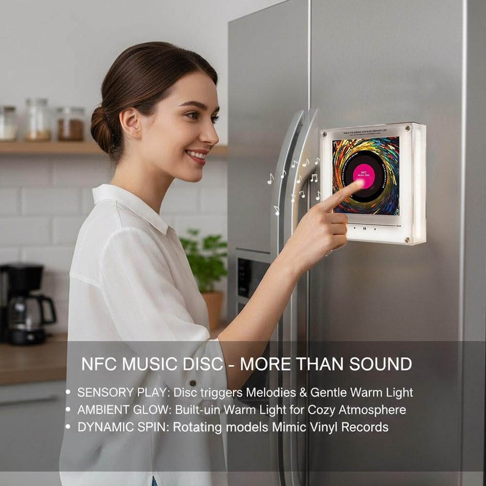 Magnete magnetico per frigorifero, con musica personalizzata, adesivi per canto a induzione NFC, confezione da 9 piastrelle audio programmabili intelligenti con luci RGB, luce notturna rotante in