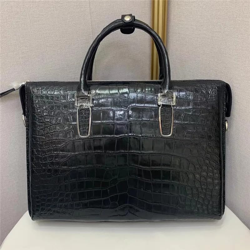 Authentic Exotic Crocodile Belly Skin Businessmen Fancy Briefcase Genuine Alligator Leather Male Large Working Laptop Handbag, Black2