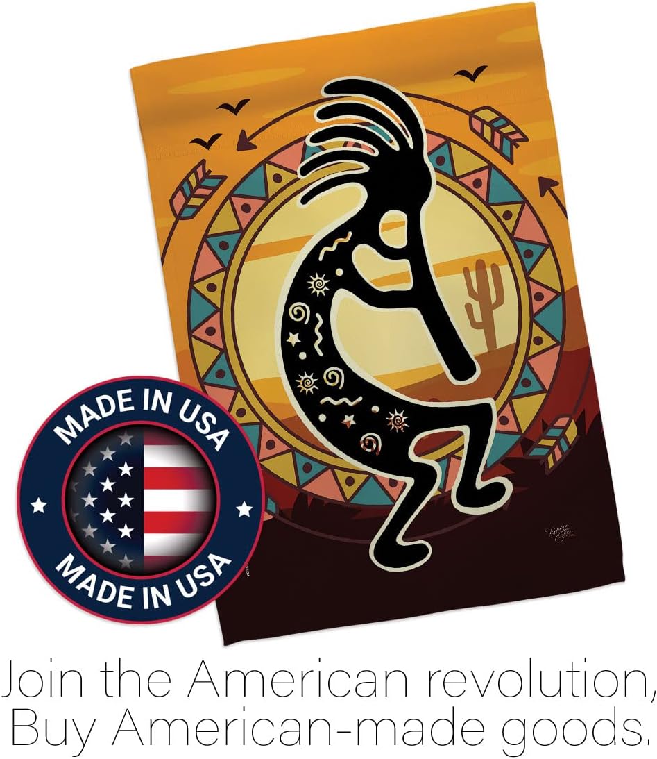 Breeze Decor Kokopelli Playing Flute Garden Flag Regional Southwest Desert Cactus Country Succulent Particular Area House Decoration Banner Small Yard Gift Double-Sided, Made in USA