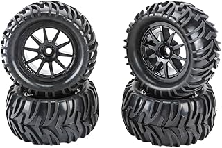 RCAWD Pre-Glued 12mm Hex Adapter Wheel and Tire Set Rubber Nylon Upgrades Parts for 1/16 1/18 Monster Truck with Foam Inserts for Hosim 2845 Scale RC Width 40mm ID 45mm OD 82mm LG-005BL